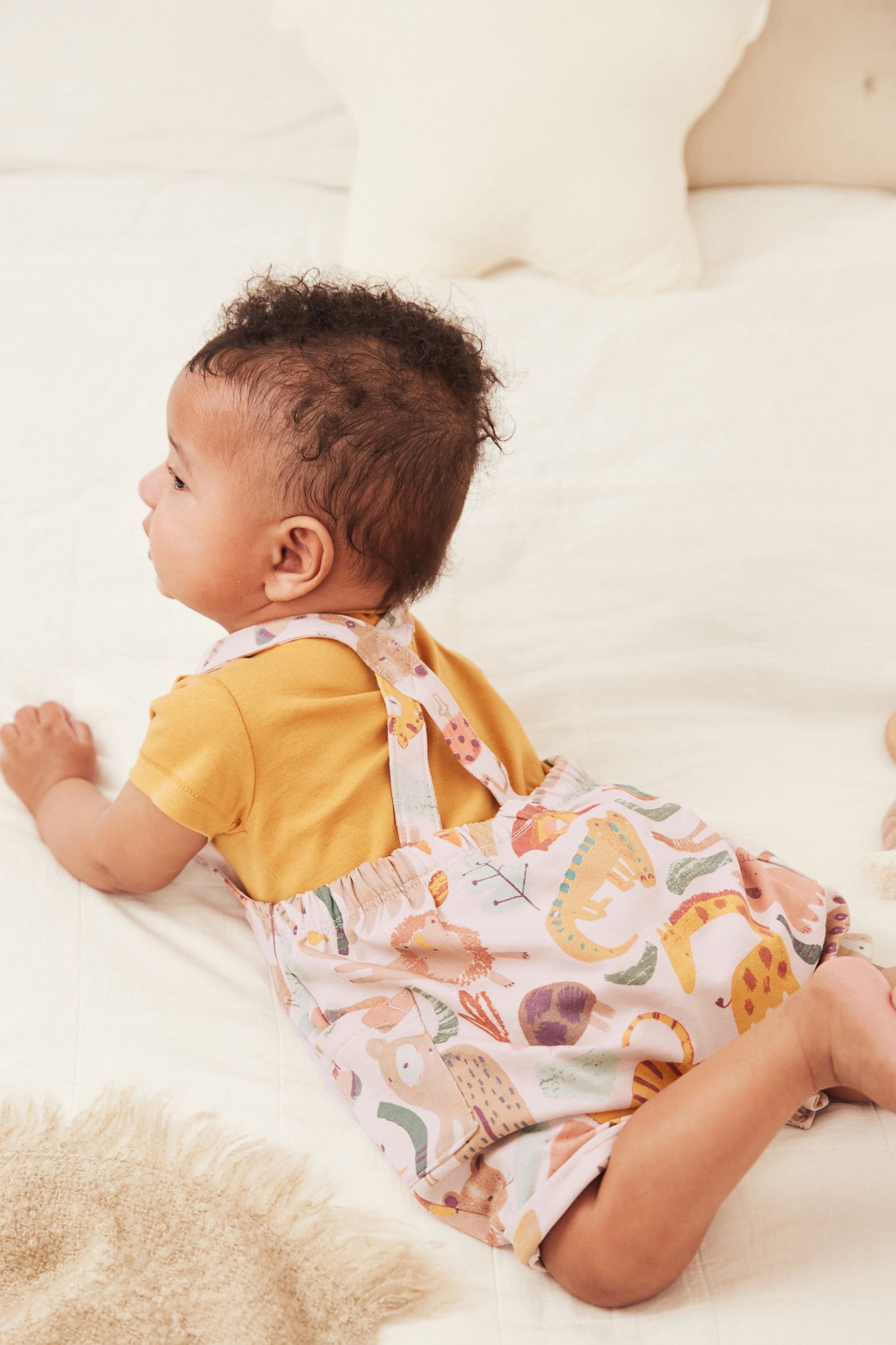 Ochre Yellow/Cream Jersey Short Baby Dungaree and Bodysuit Set (0mths-2yrs)