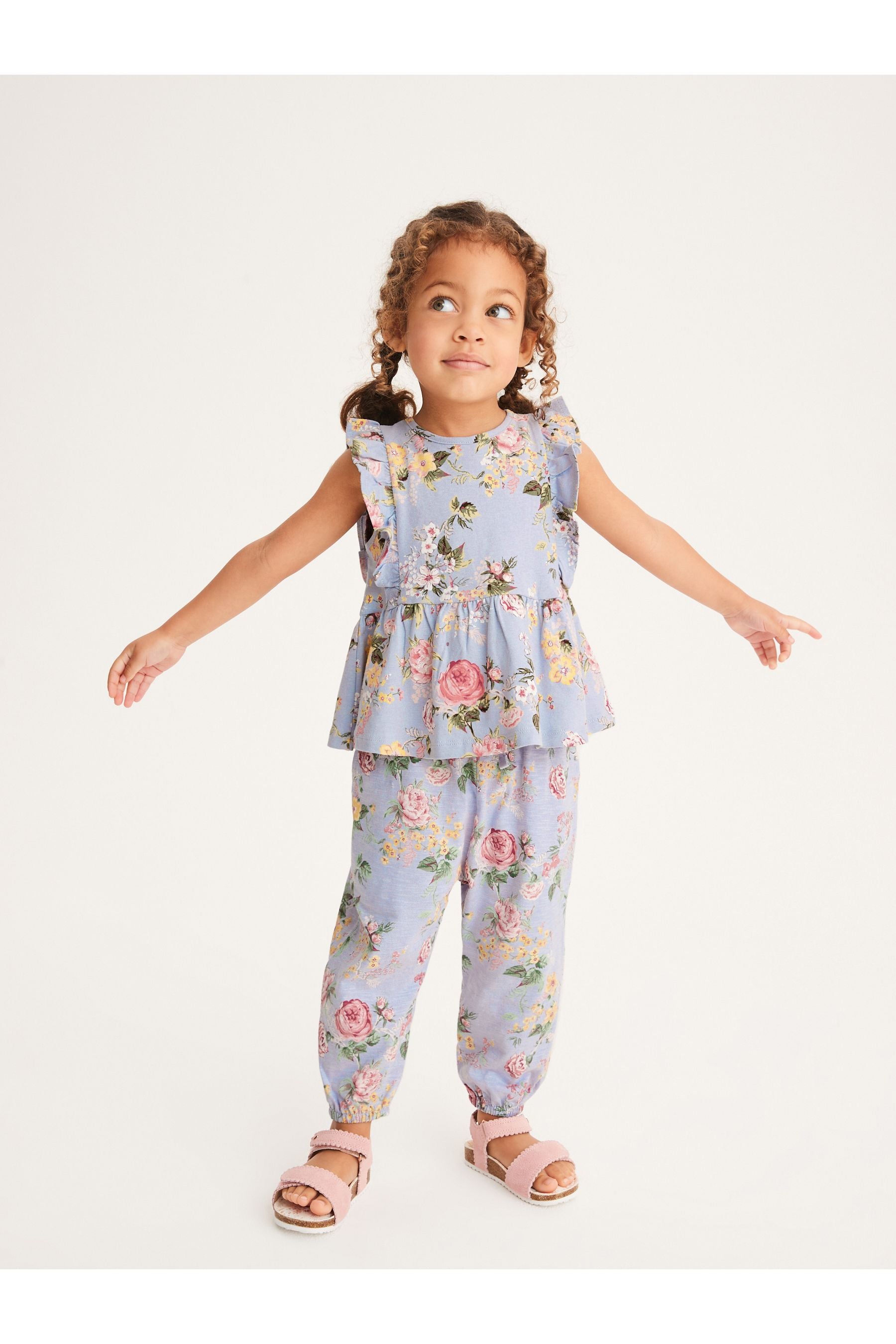 Blue Floral Cotton Frill Peplum Vest (3mths-7yrs)