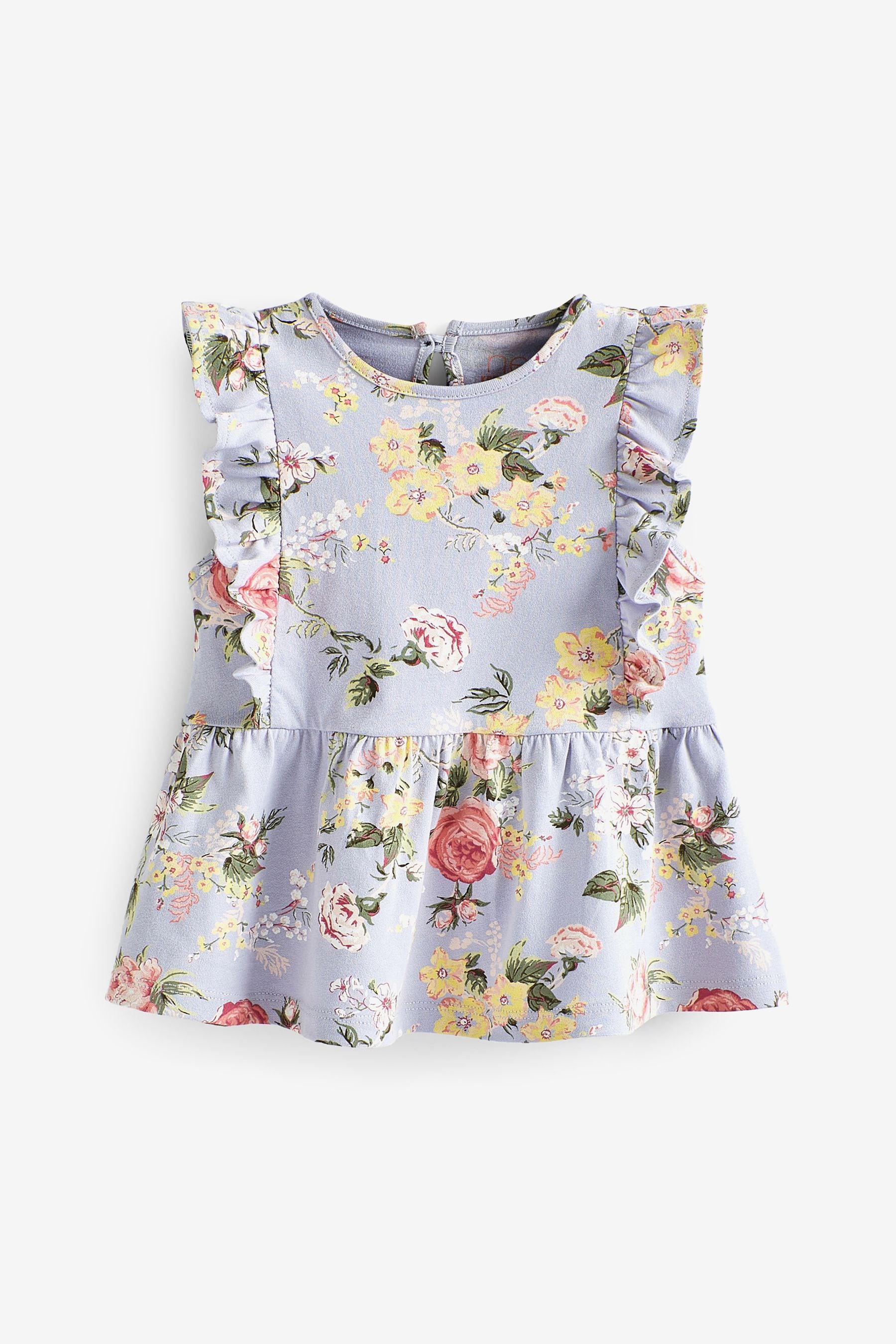 Blue Floral Cotton Frill Peplum Vest (3mths-7yrs)