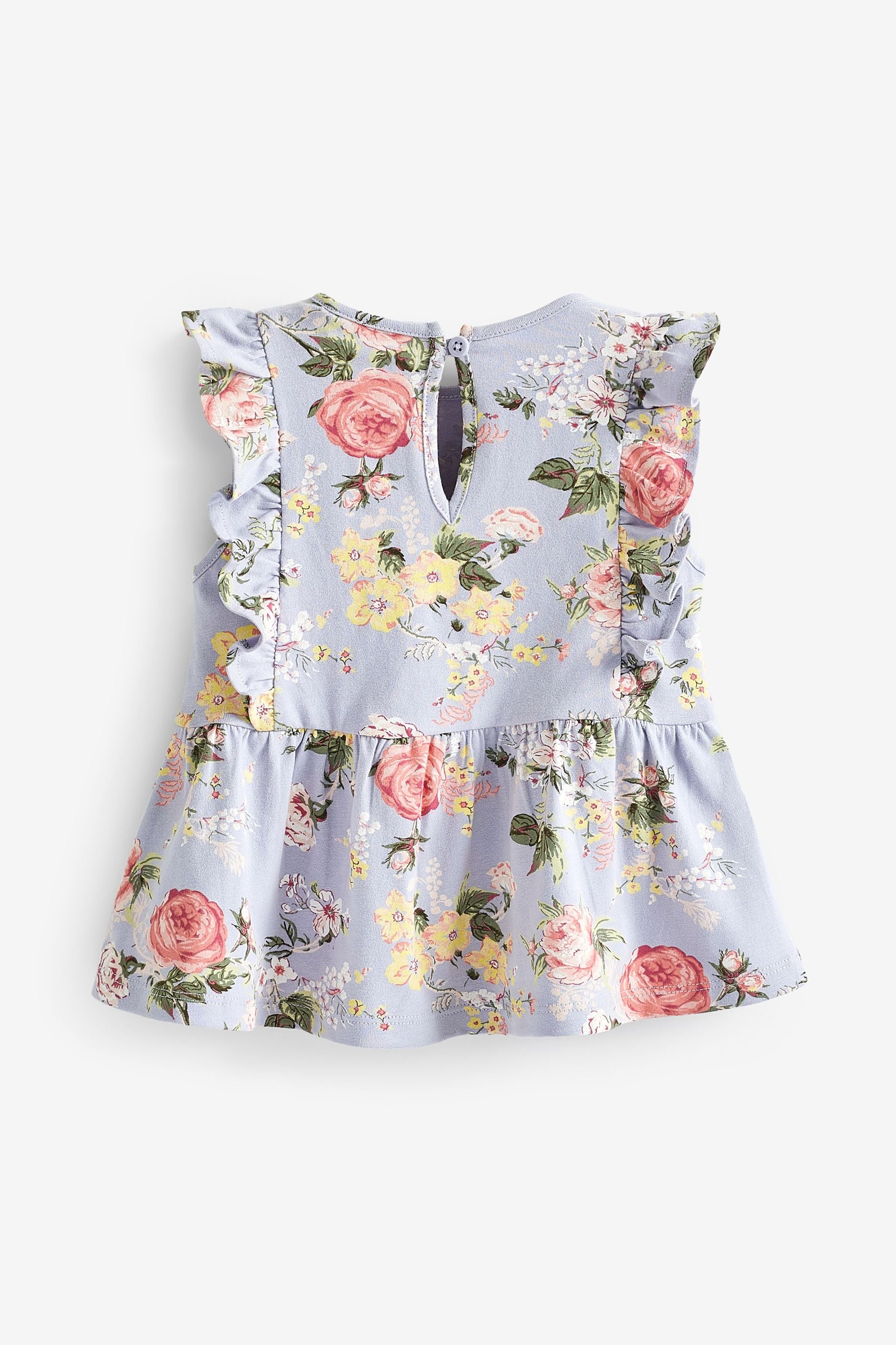 Blue Floral Cotton Frill Peplum Vest (3mths-7yrs)