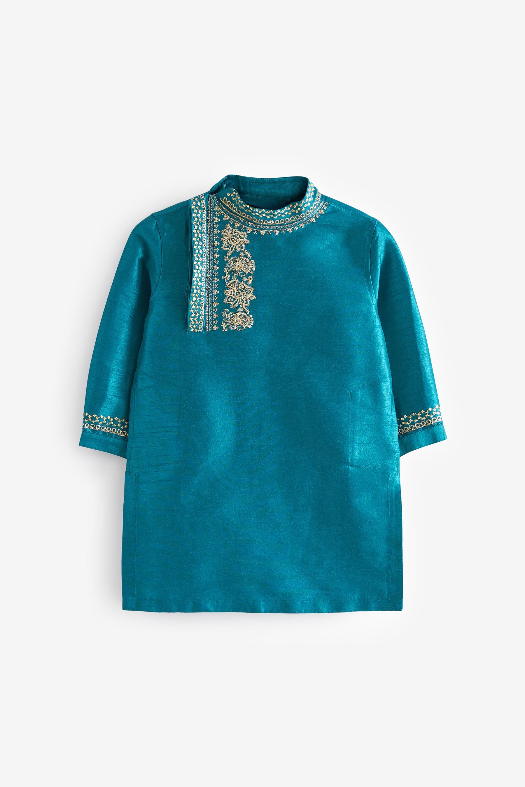 Teal Blue/Gold Embroidered Boys Kurta (3mths-7yrs)