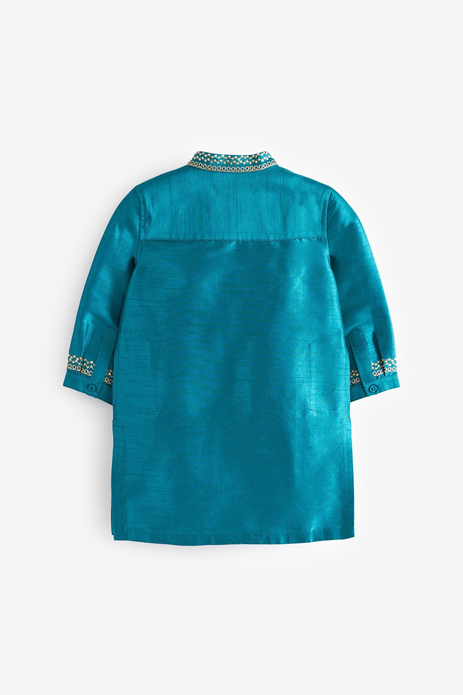 Teal Blue/Gold Embroidered Boys Kurta (3mths-7yrs)