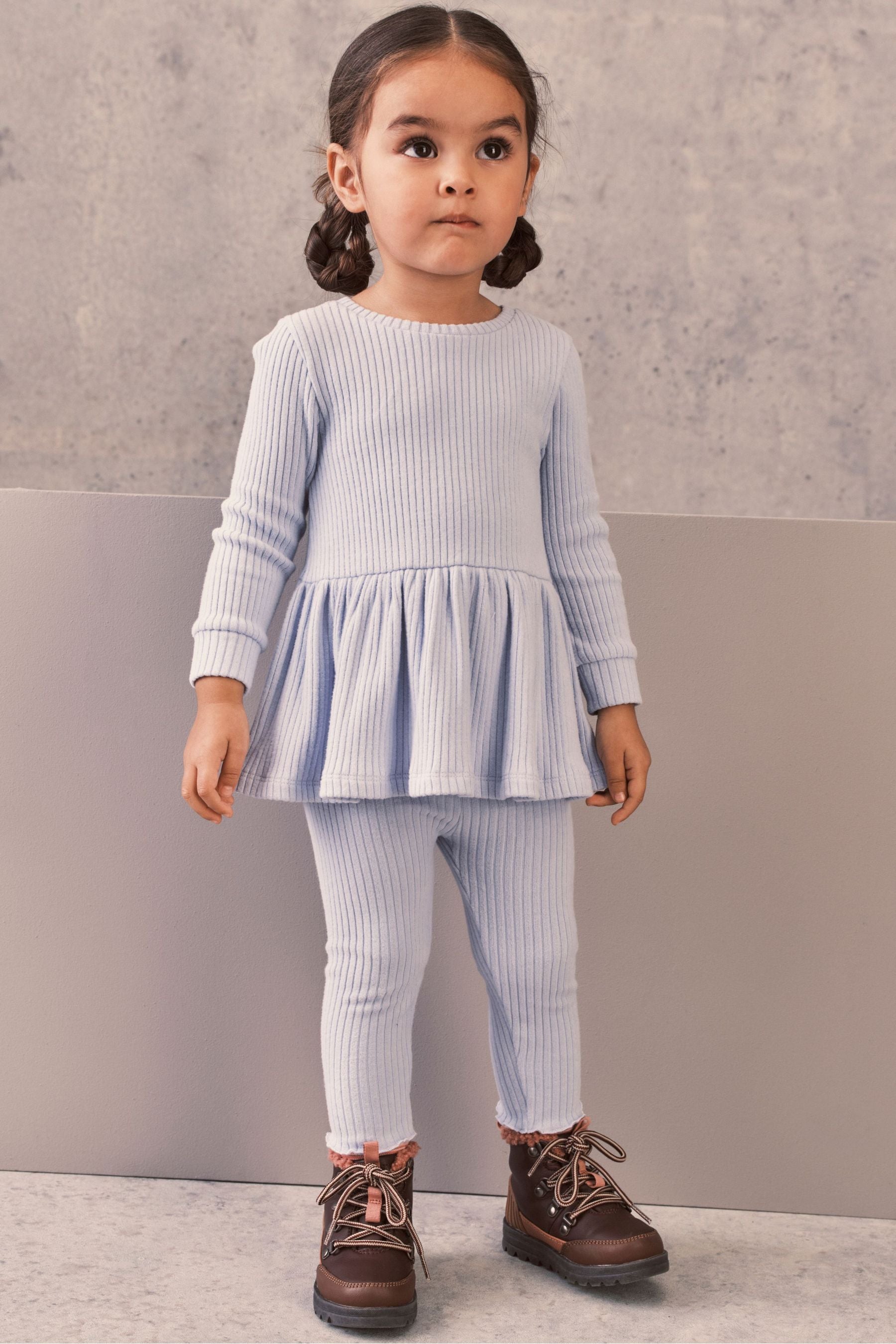 Pale Blue Long Sleeve Knitted Peplum Legging Set (3mths-7yrs)