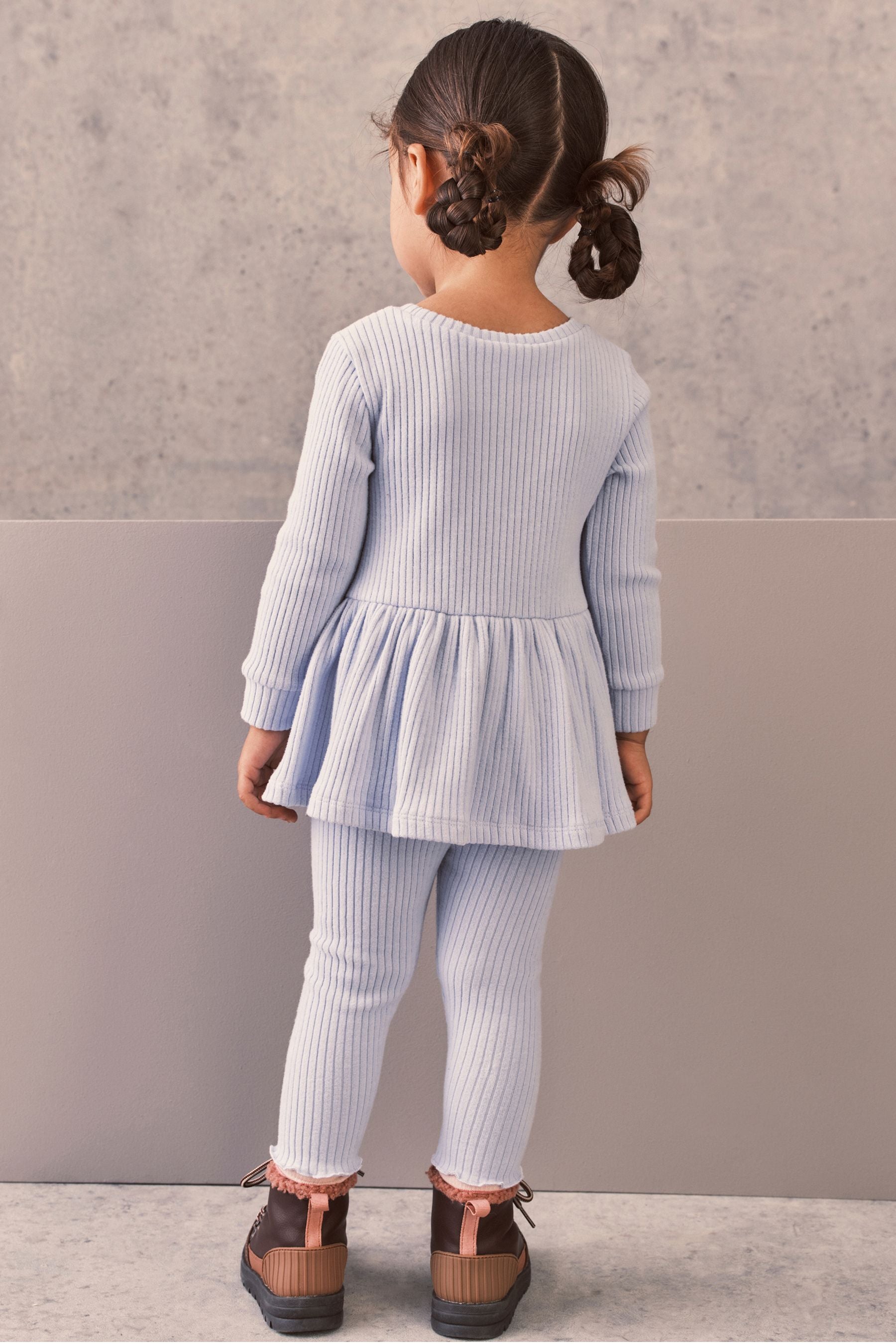 Pale Blue Long Sleeve Knitted Peplum Legging Set (3mths-7yrs)