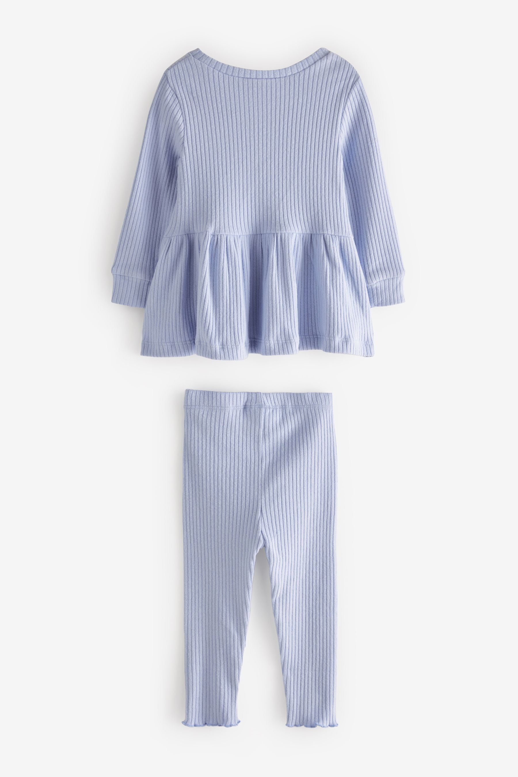 Pale Blue Long Sleeve Knitted Peplum Legging Set (3mths-7yrs)