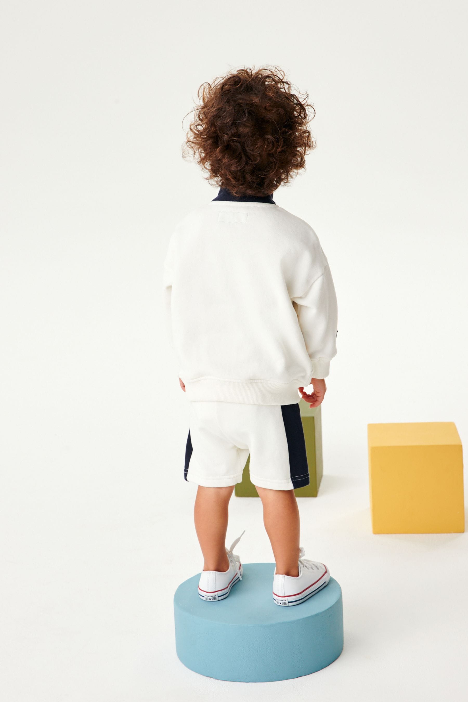 White/Navy Zip Neck Rugby Sweatshirt And Shorts Set (3mths-7yrs)