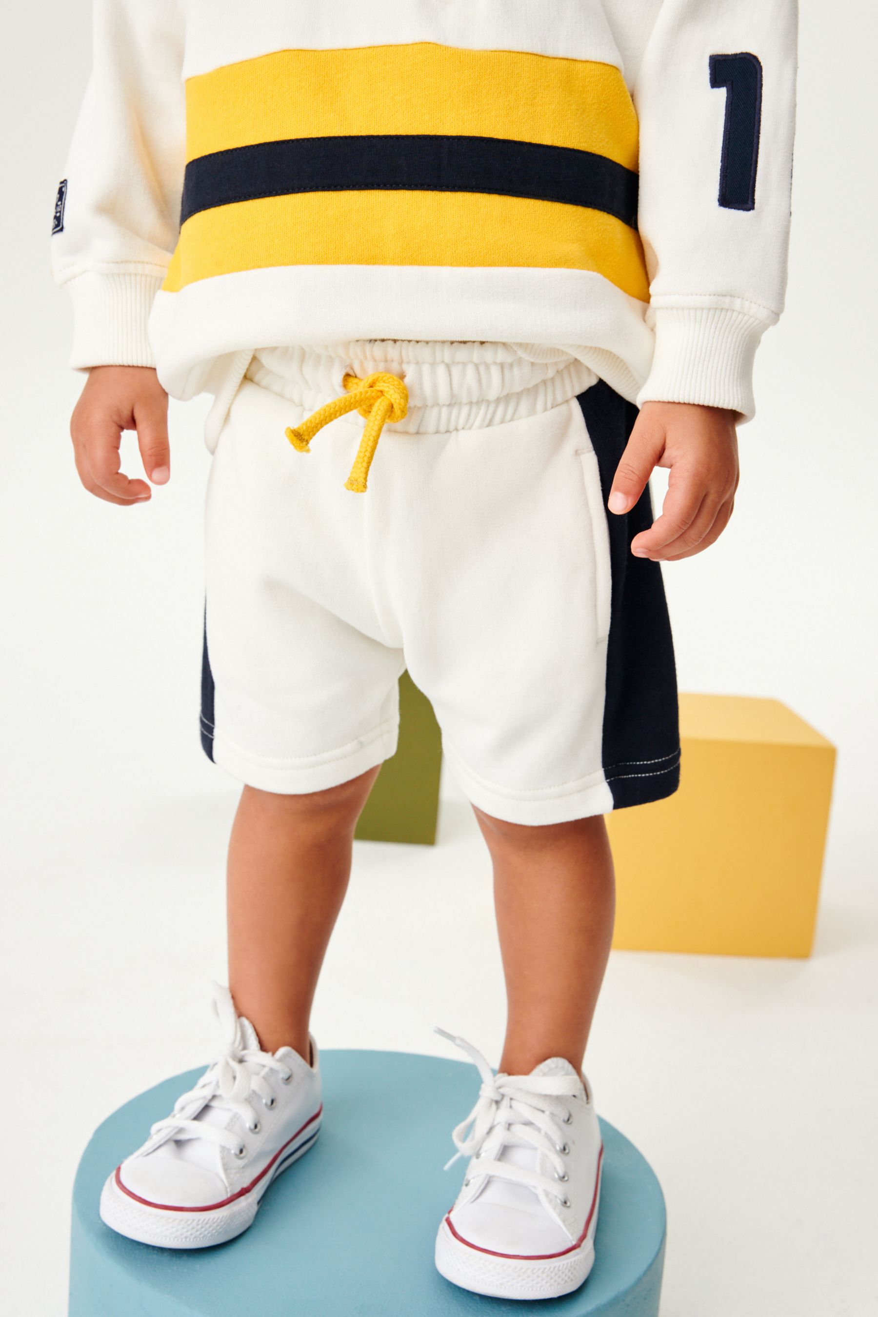 White/Navy Zip Neck Rugby Sweatshirt And Shorts Set (3mths-7yrs)