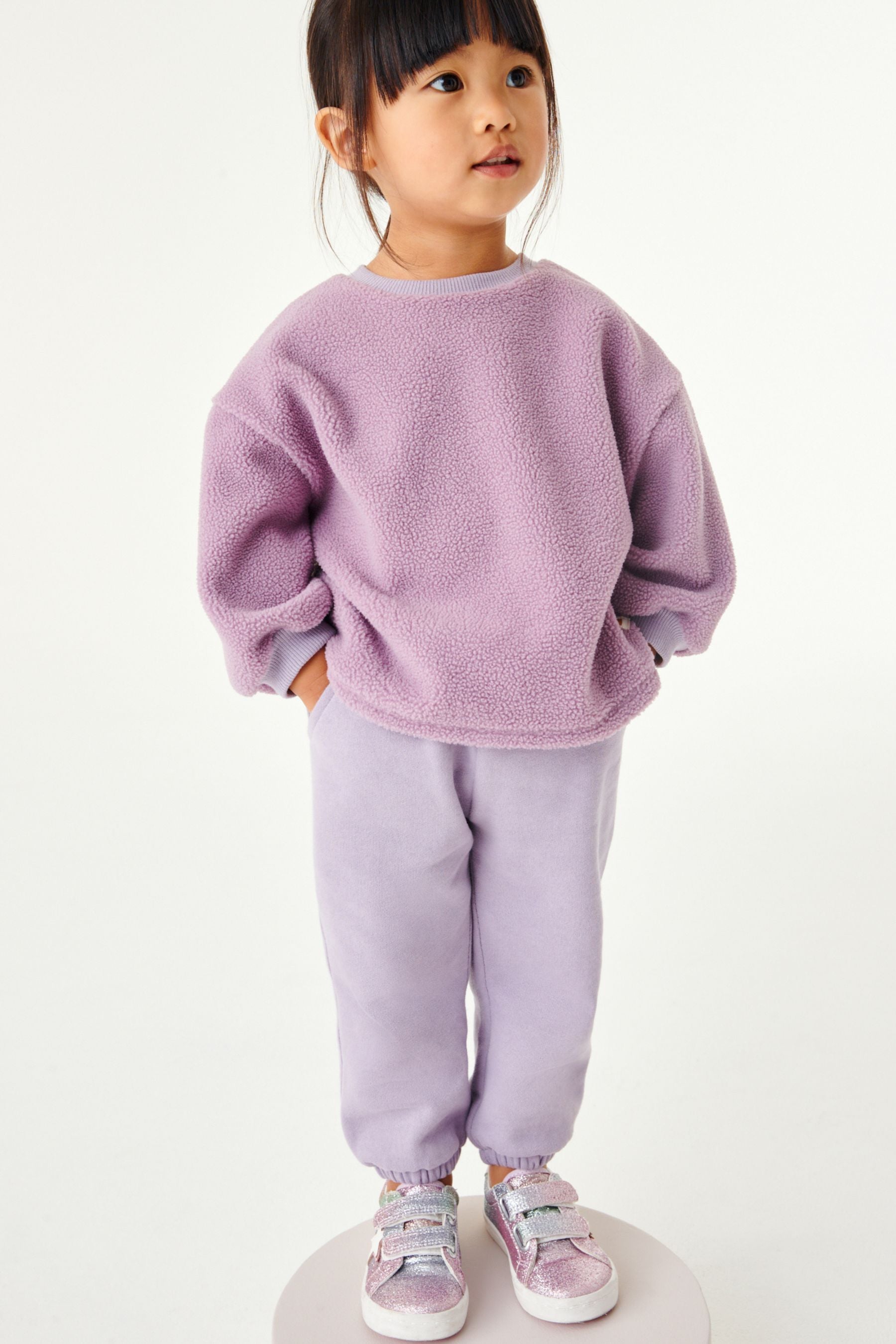 Lilac Purple Teddy Borg Jumper And Joggers Set (3mths-3yrs)