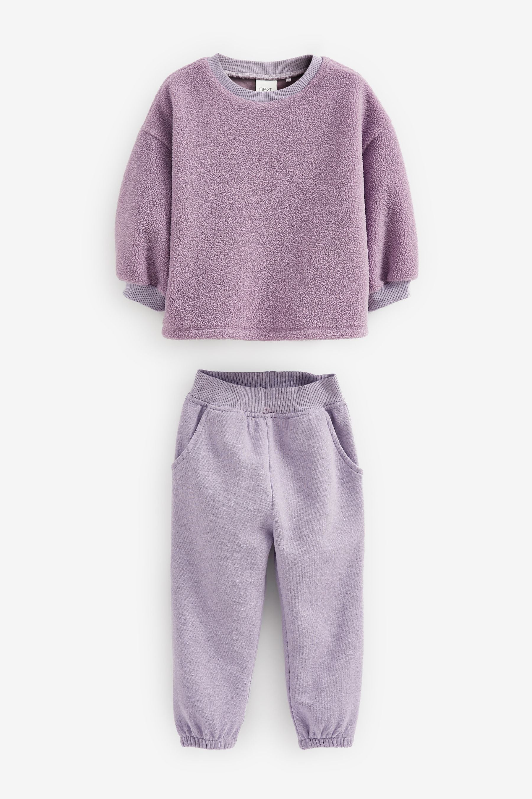 Lilac Purple Teddy Borg Jumper And Joggers Set (3mths-3yrs)