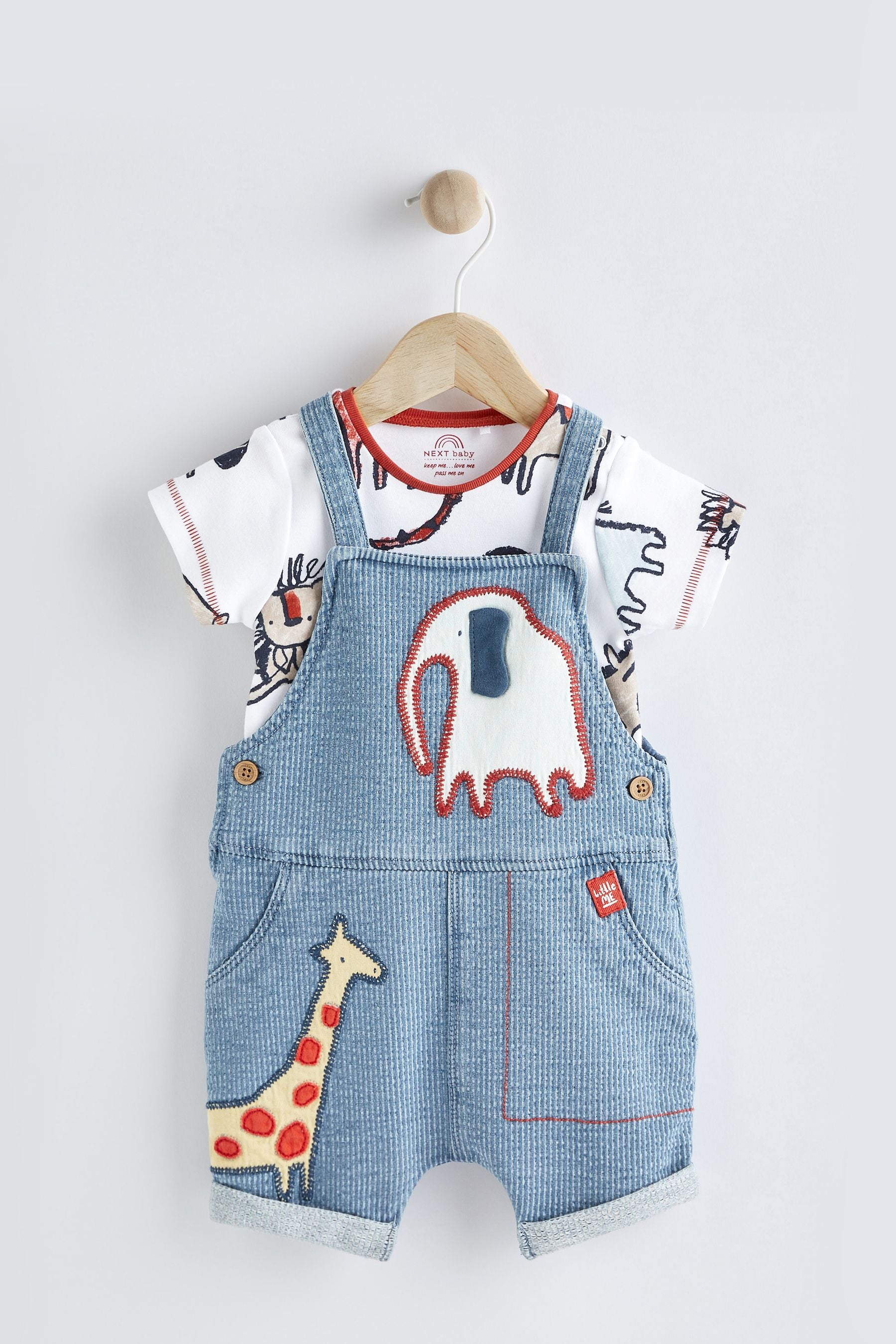 Jersey Giraffe 2 Piece Baby Denim Dungarees And Bodysuit Set (0mths-2yrs)