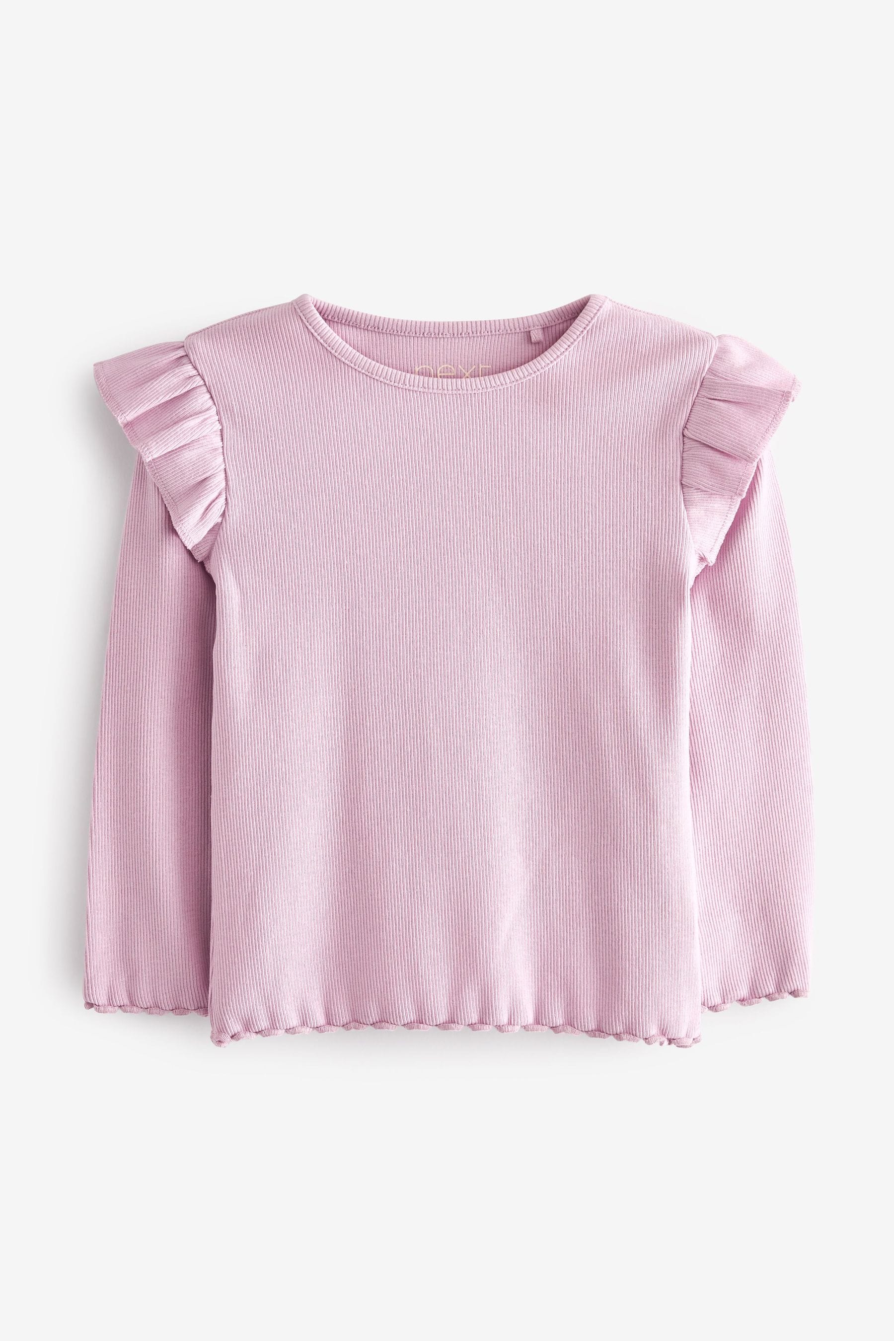 Lilac Purple Long Sleeve Frill Rib Jersey Top (3mths-7yrs)