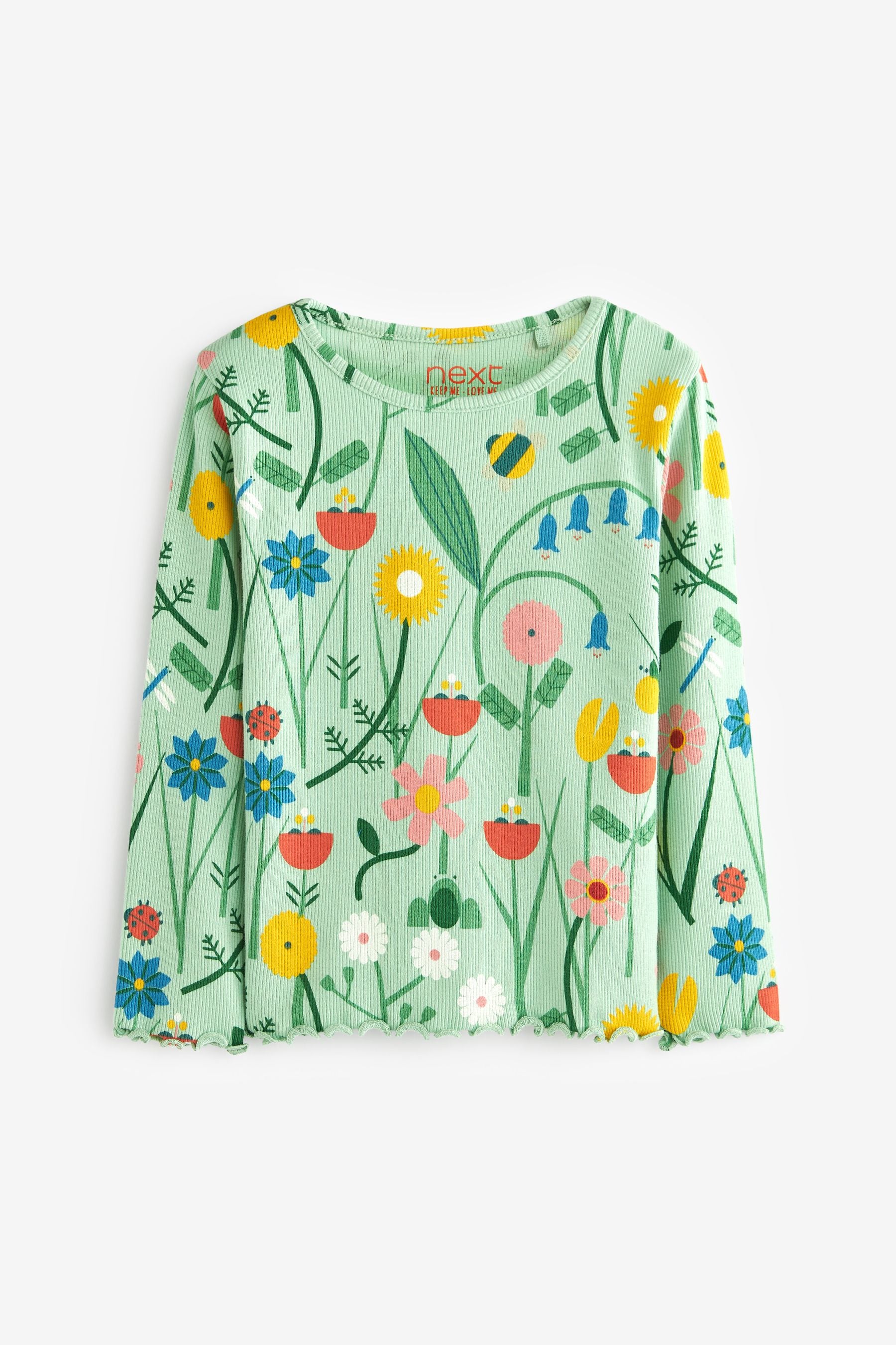 Green Floral Garden Long Sleeve Rib T-Shirt (3mths-7yrs)