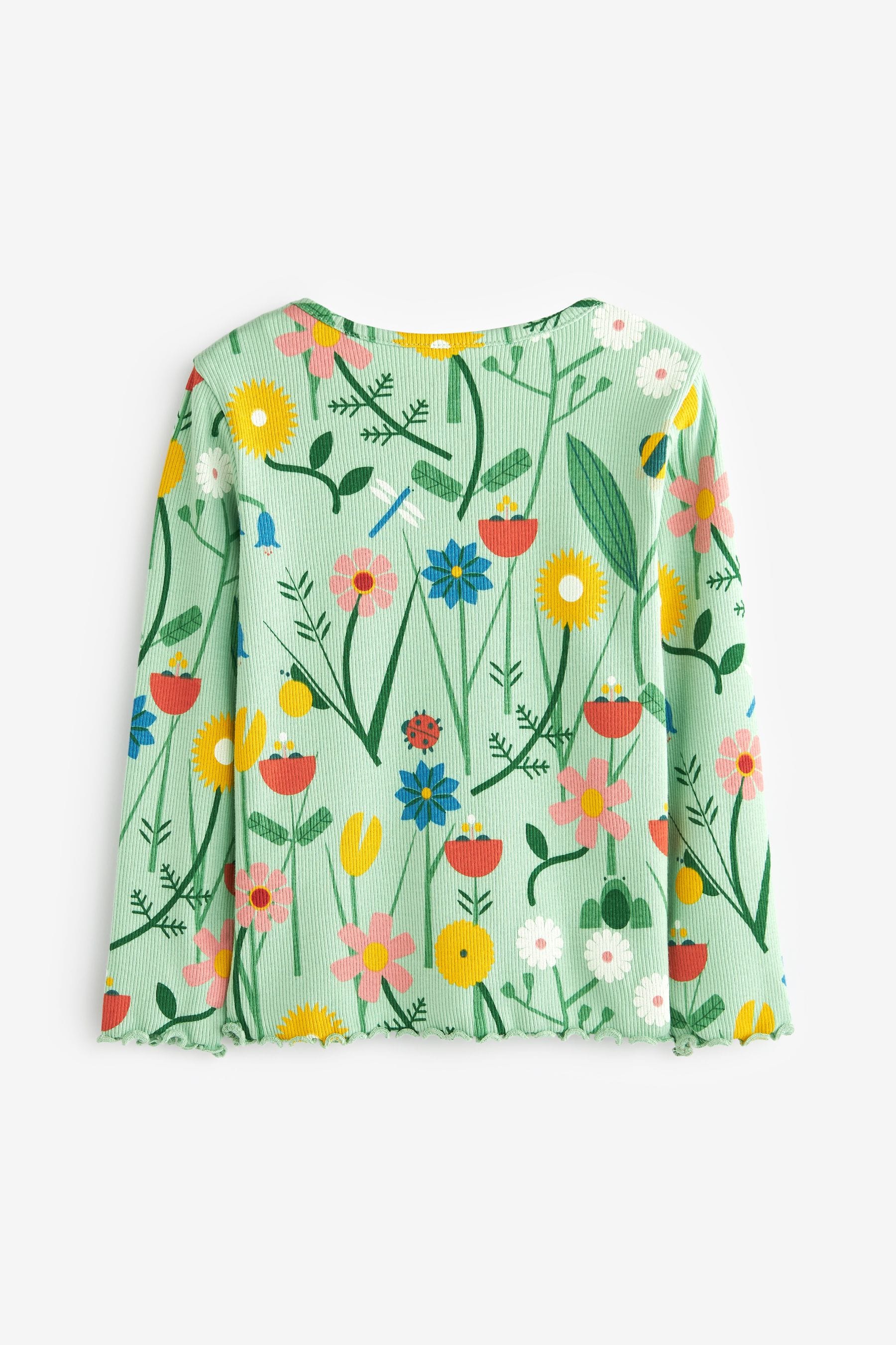 Green Floral Garden Long Sleeve Rib T-Shirt (3mths-7yrs)