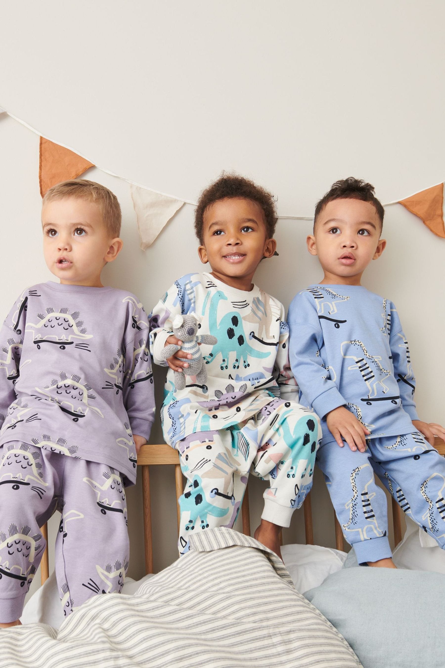 Blue/Lilac Purple Oversized Fit 3 Pack Snuggle Pyjamas (9mths-12yrs)