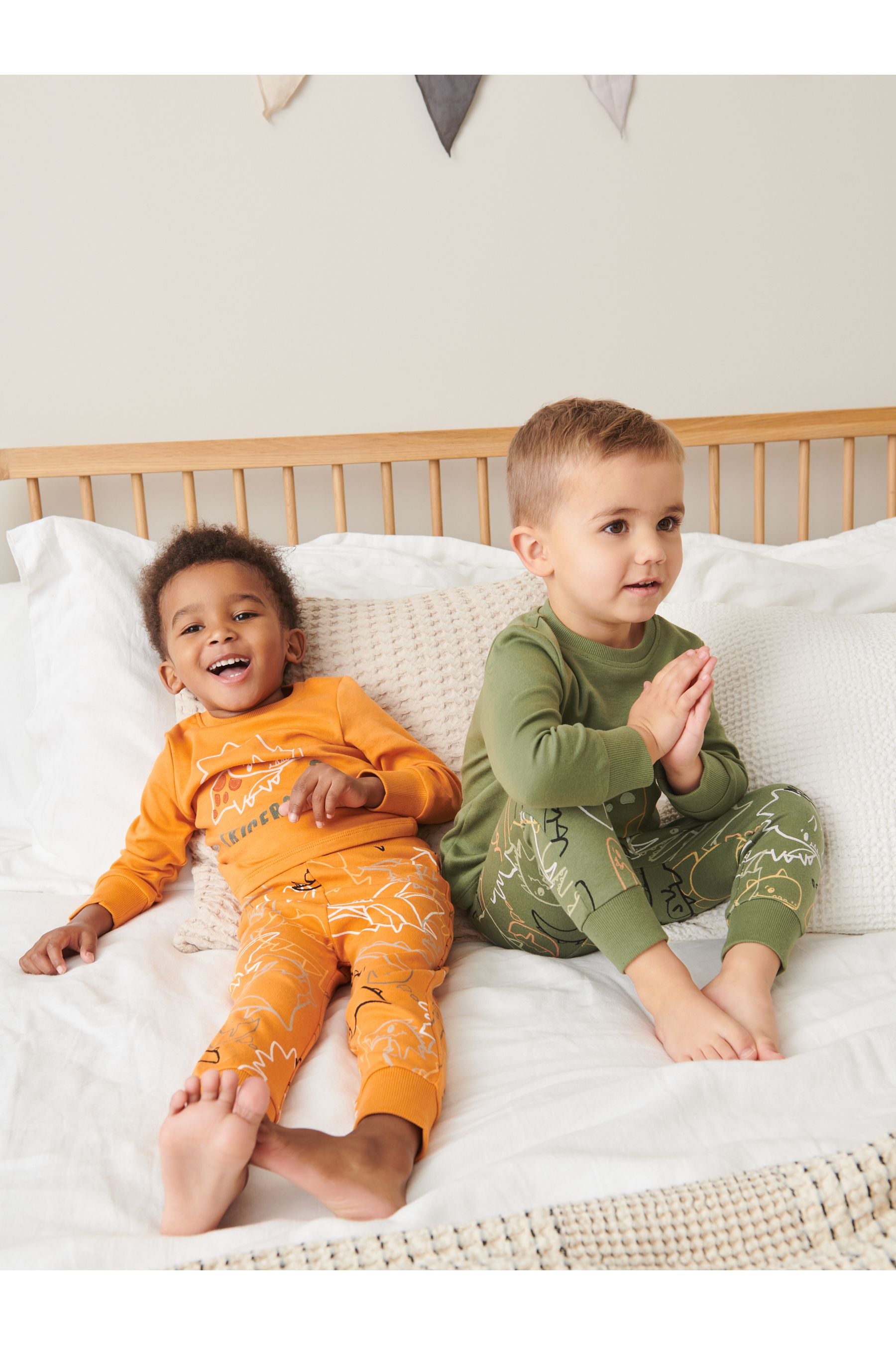 Khaki Green/ Orange Dino 3 Pack Snuggle Pyjamas (9mths-12yrs)