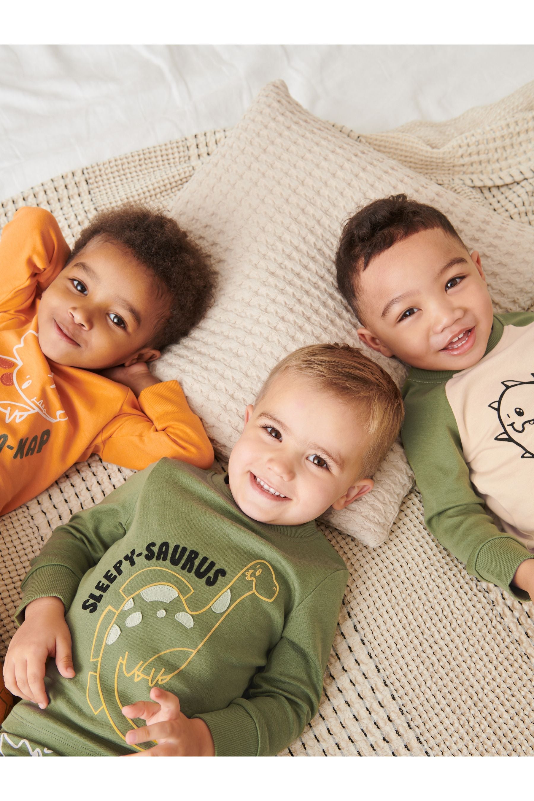 Khaki Green/ Orange Dino 3 Pack Snuggle Pyjamas (9mths-12yrs)