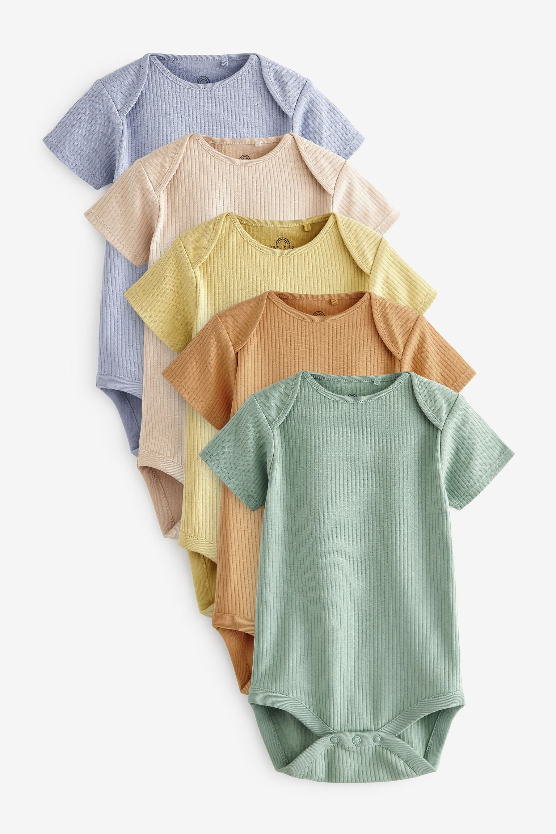 Green Baby Short Sleeves Ribbed Bodysuit 5 Pack