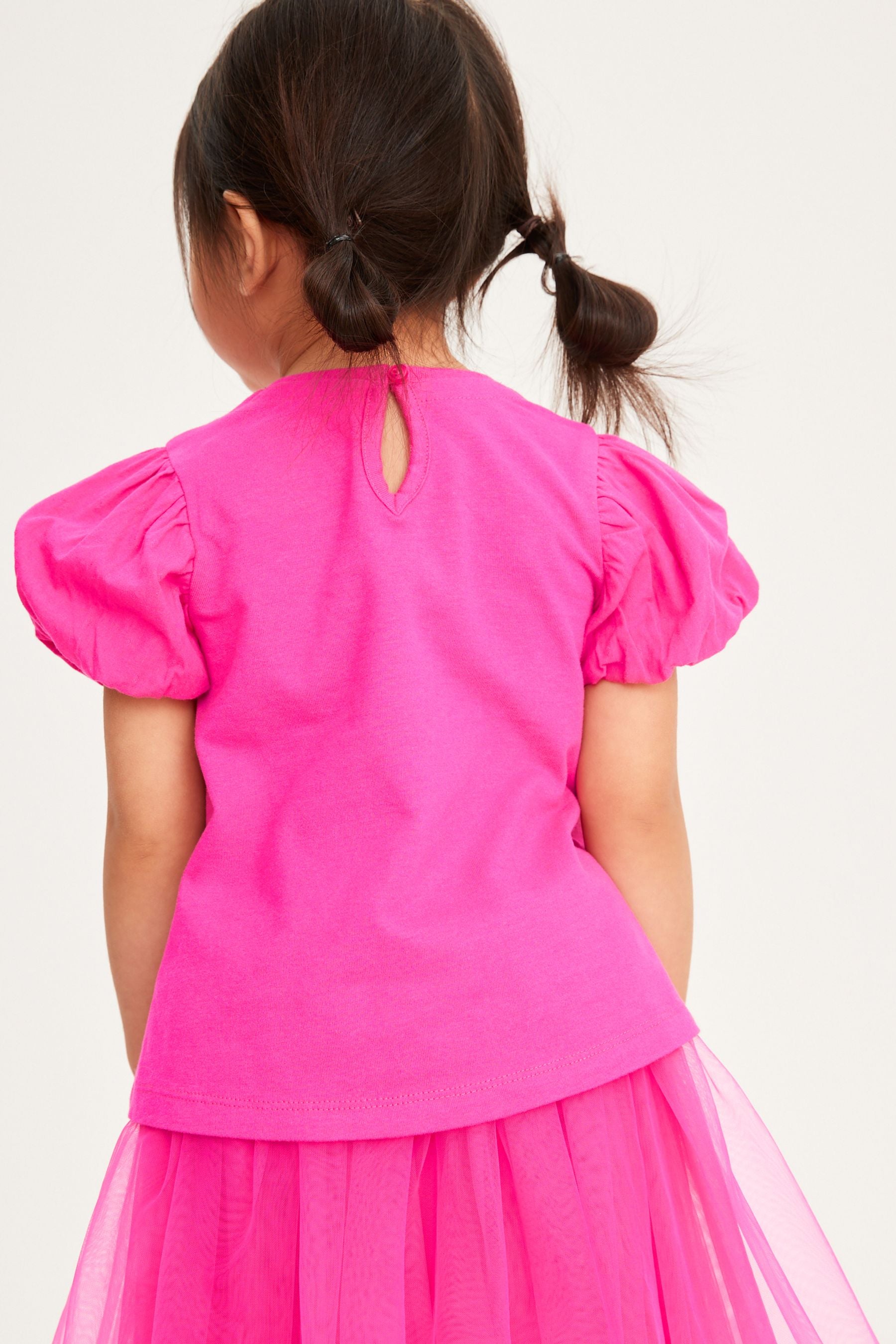 Bright Pink Cotton Puff Sleeve T-Shirt (3mths-7yrs)