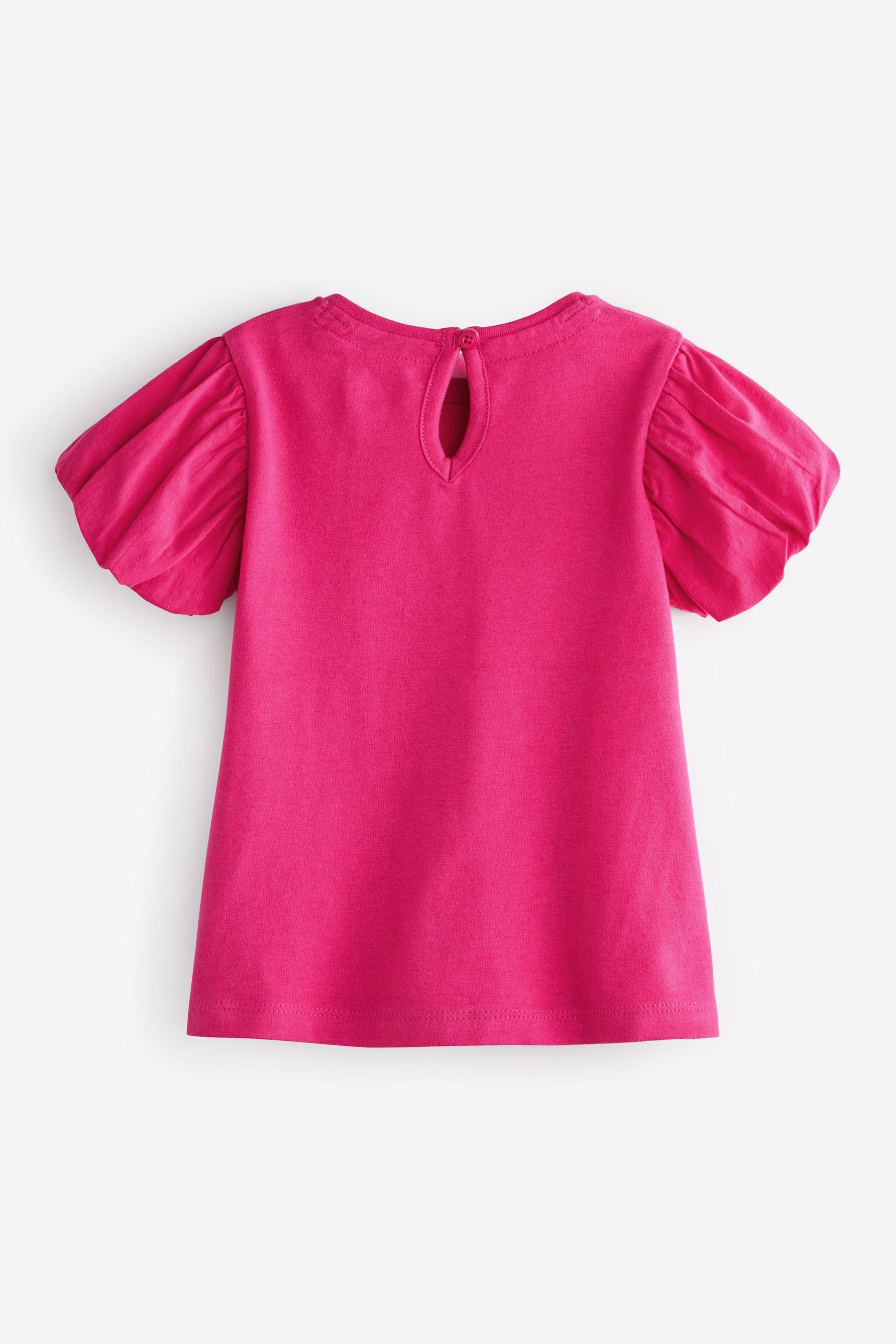 Bright Pink Cotton Puff Sleeve T-Shirt (3mths-7yrs)