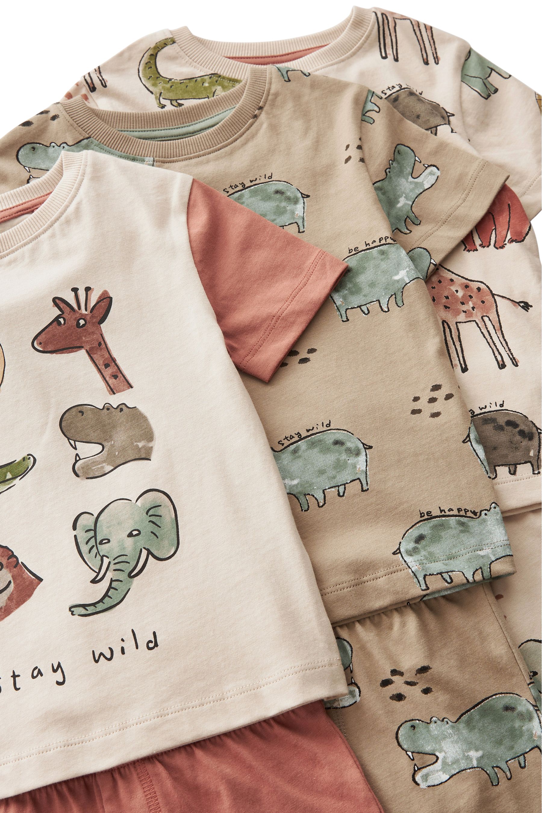 neutral safari animals 3 Pack Short Pyjamas (9mths-10yrs)