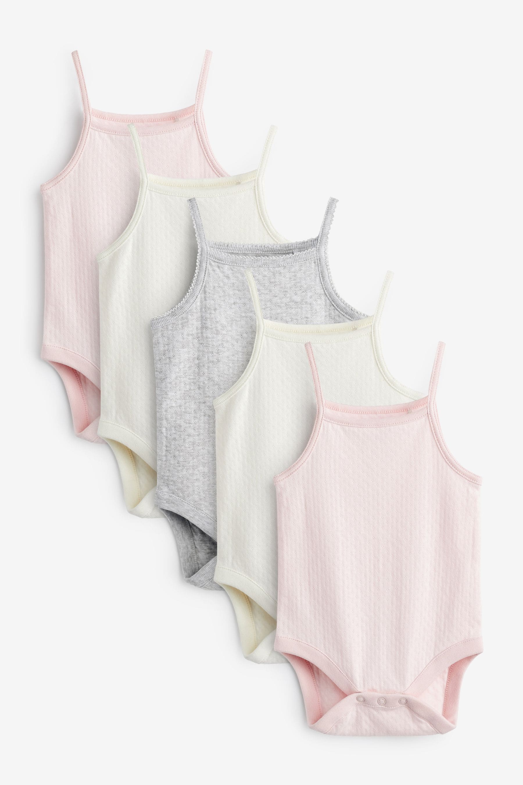 Pink/Grey 5 Pack Strappy Pointelle Vest Baby Bodysuit