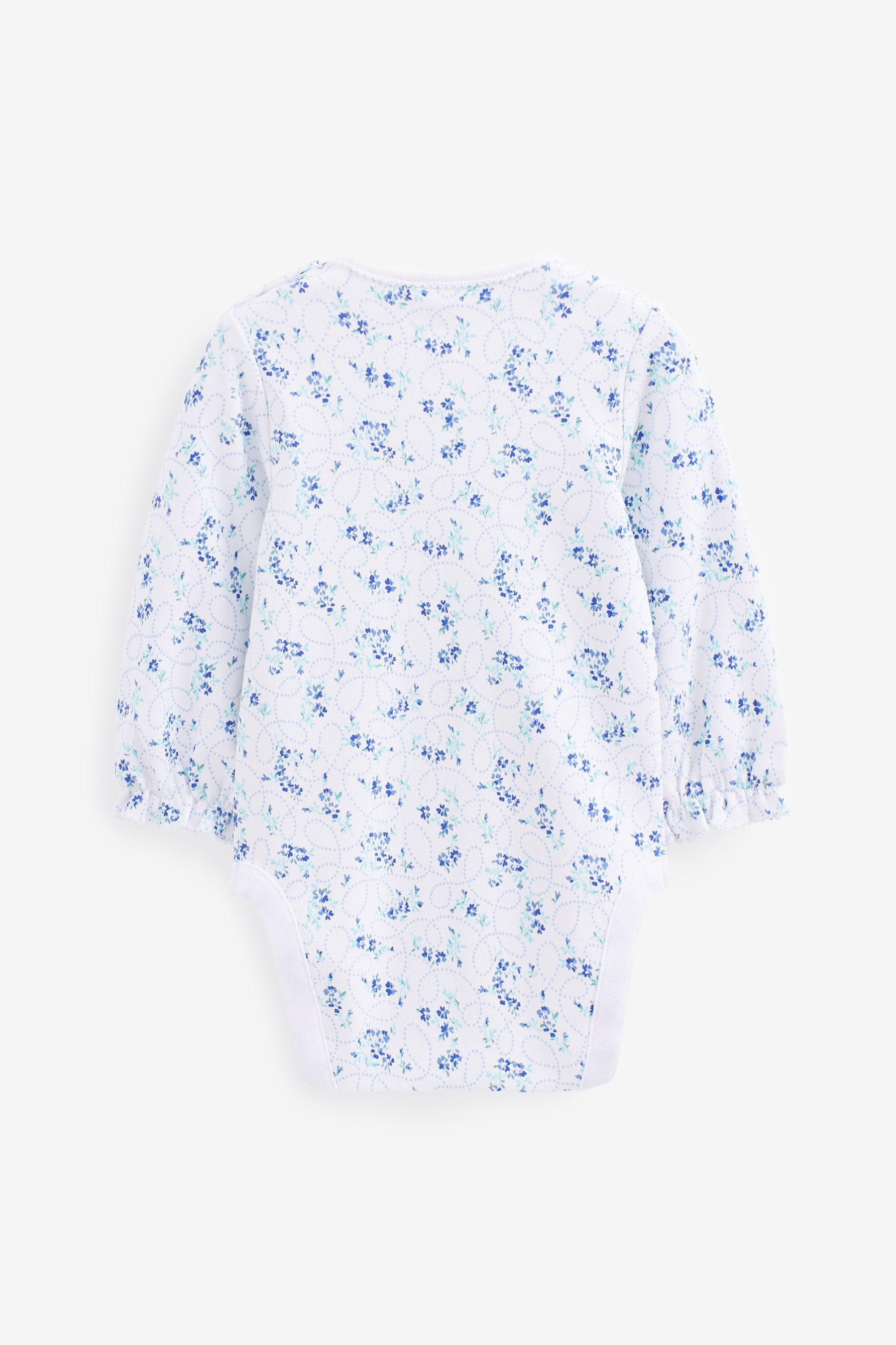 Blue Floral Baby Long Sleeve Bodysuits 3 Pack