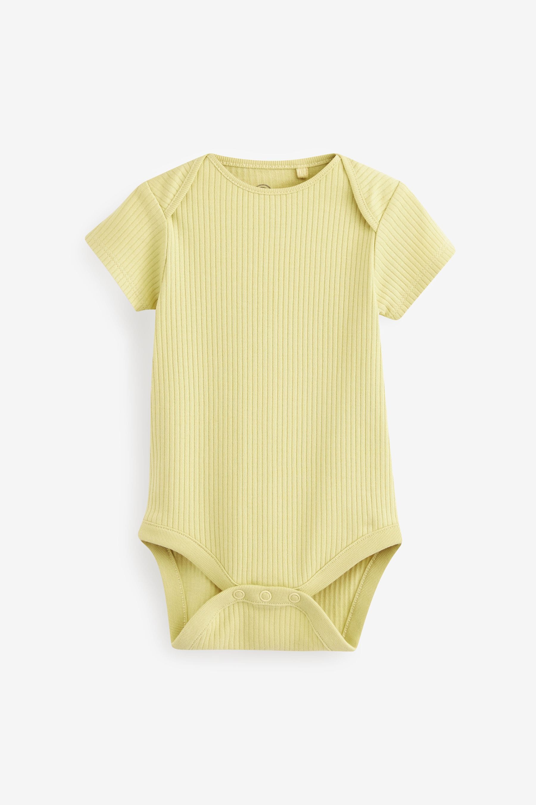 Green Baby Short Sleeves Ribbed Bodysuit 5 Pack