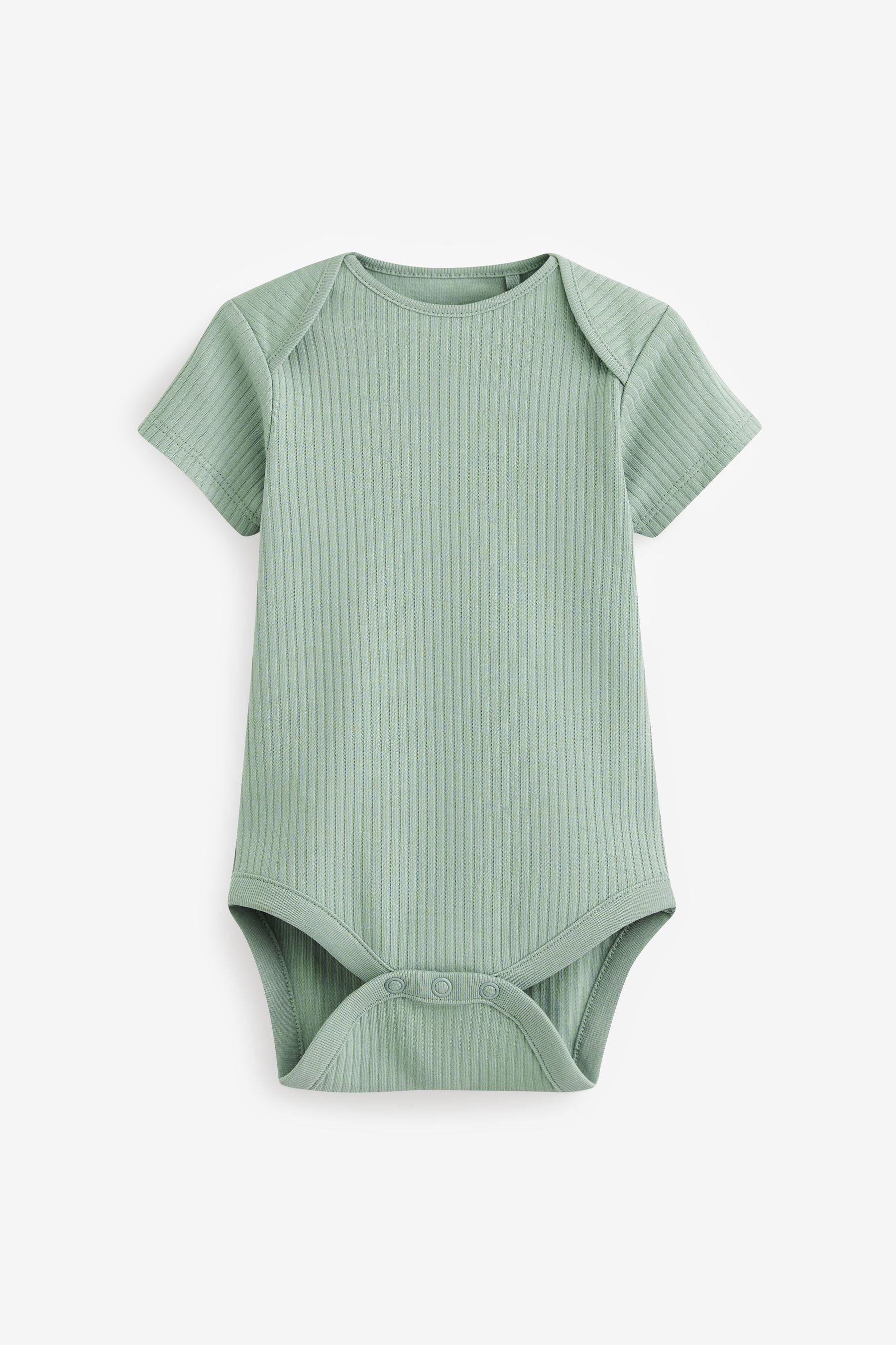 Green Baby Short Sleeves Ribbed Bodysuit 5 Pack