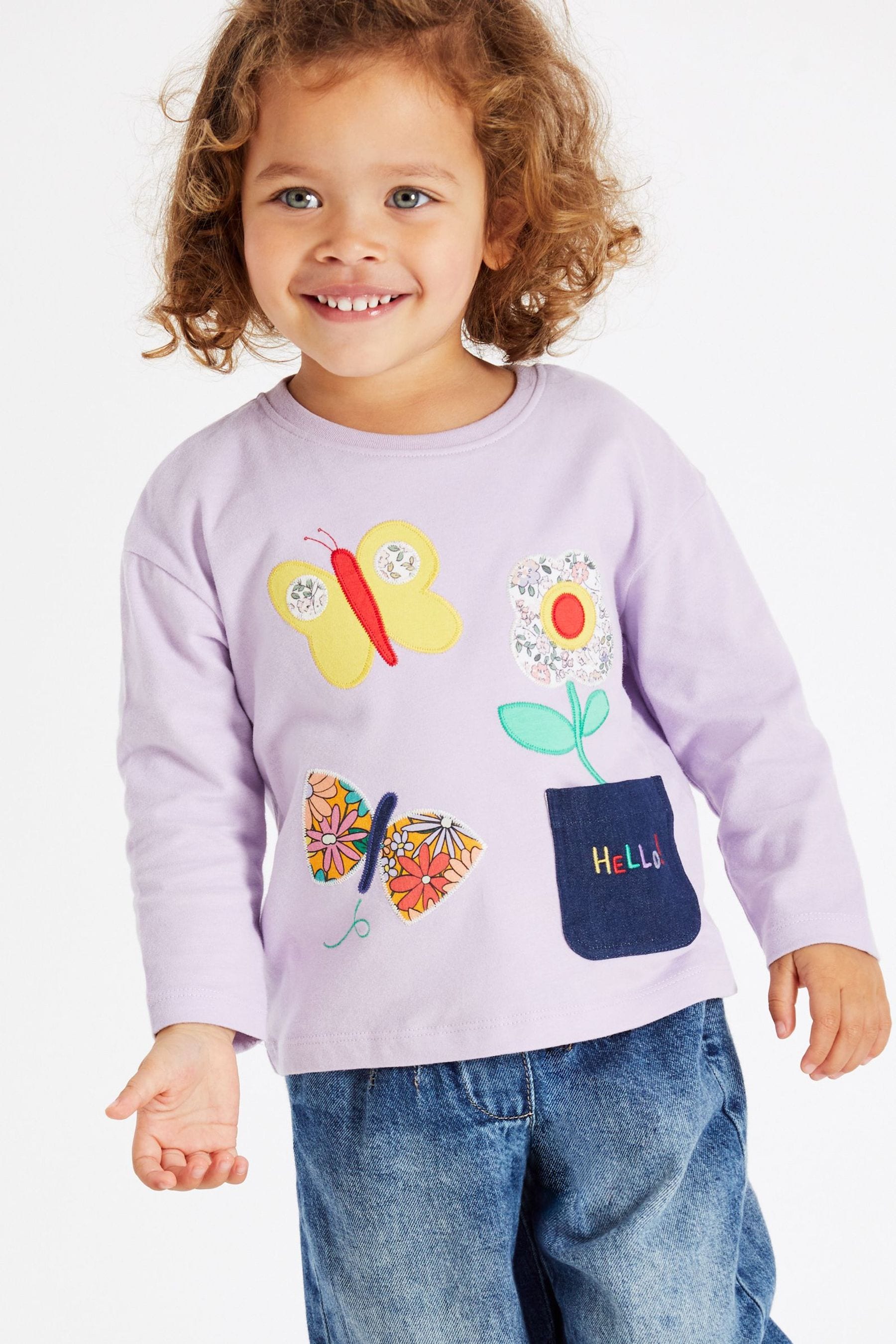 Purple Floral Butterfly Long Sleeve T-Shirt (3mths-7yrs)