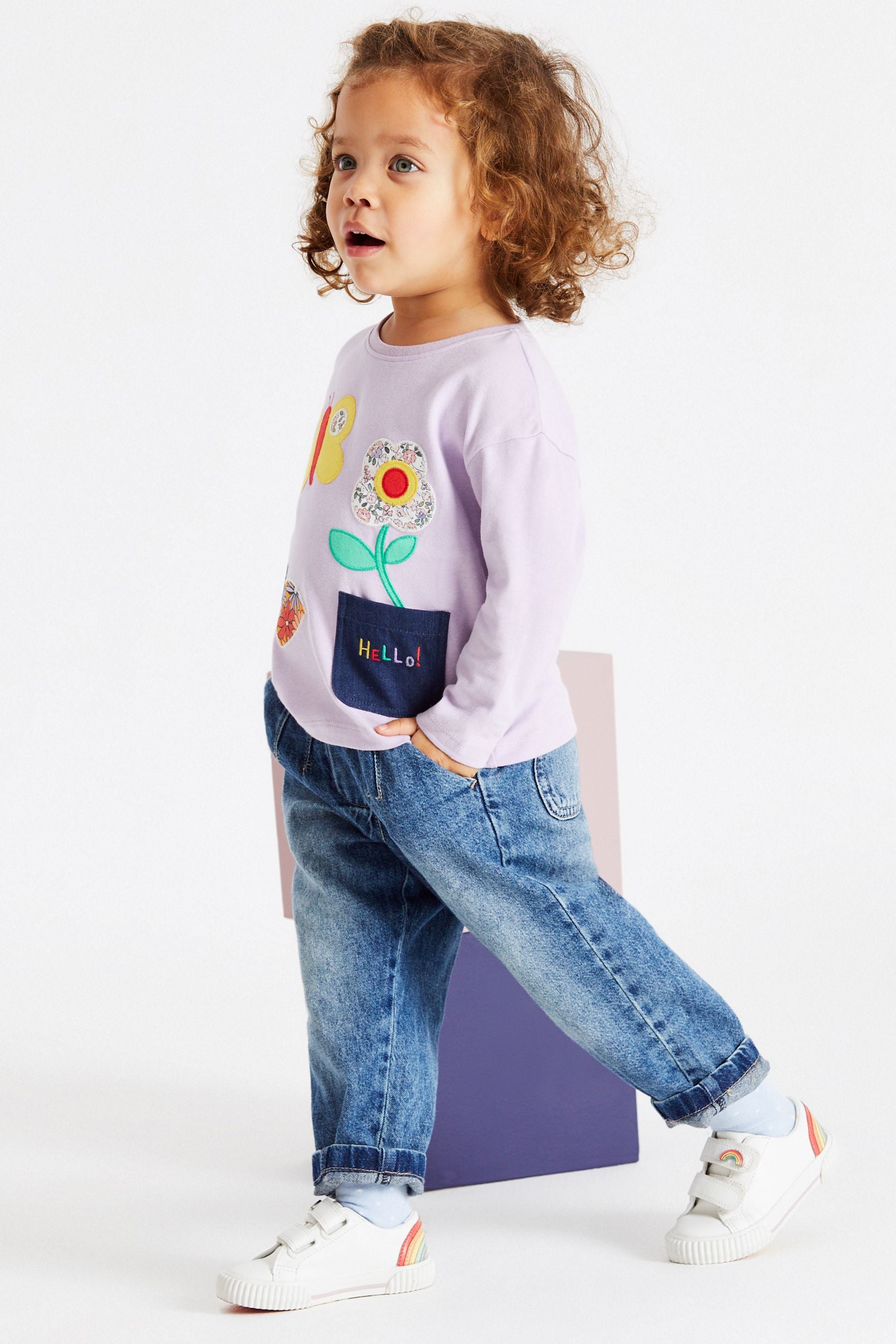 Purple Floral Butterfly Long Sleeve T-Shirt (3mths-7yrs)