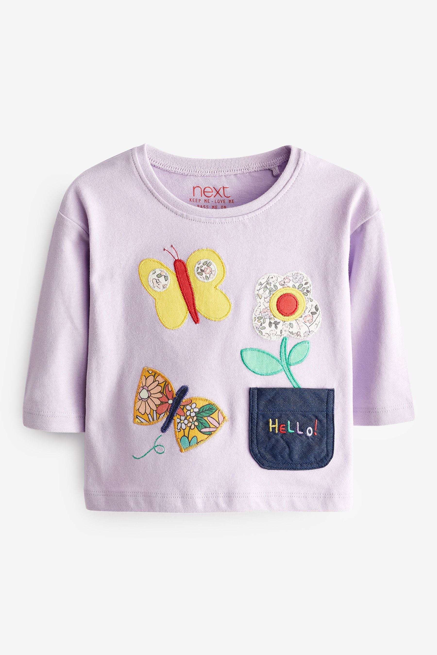 Purple Floral Butterfly Long Sleeve T-Shirt (3mths-7yrs)