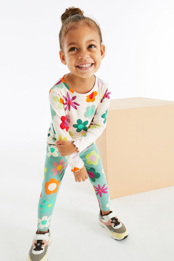 Green Floral Rib Jersey Leggings (3mths-7yrs)