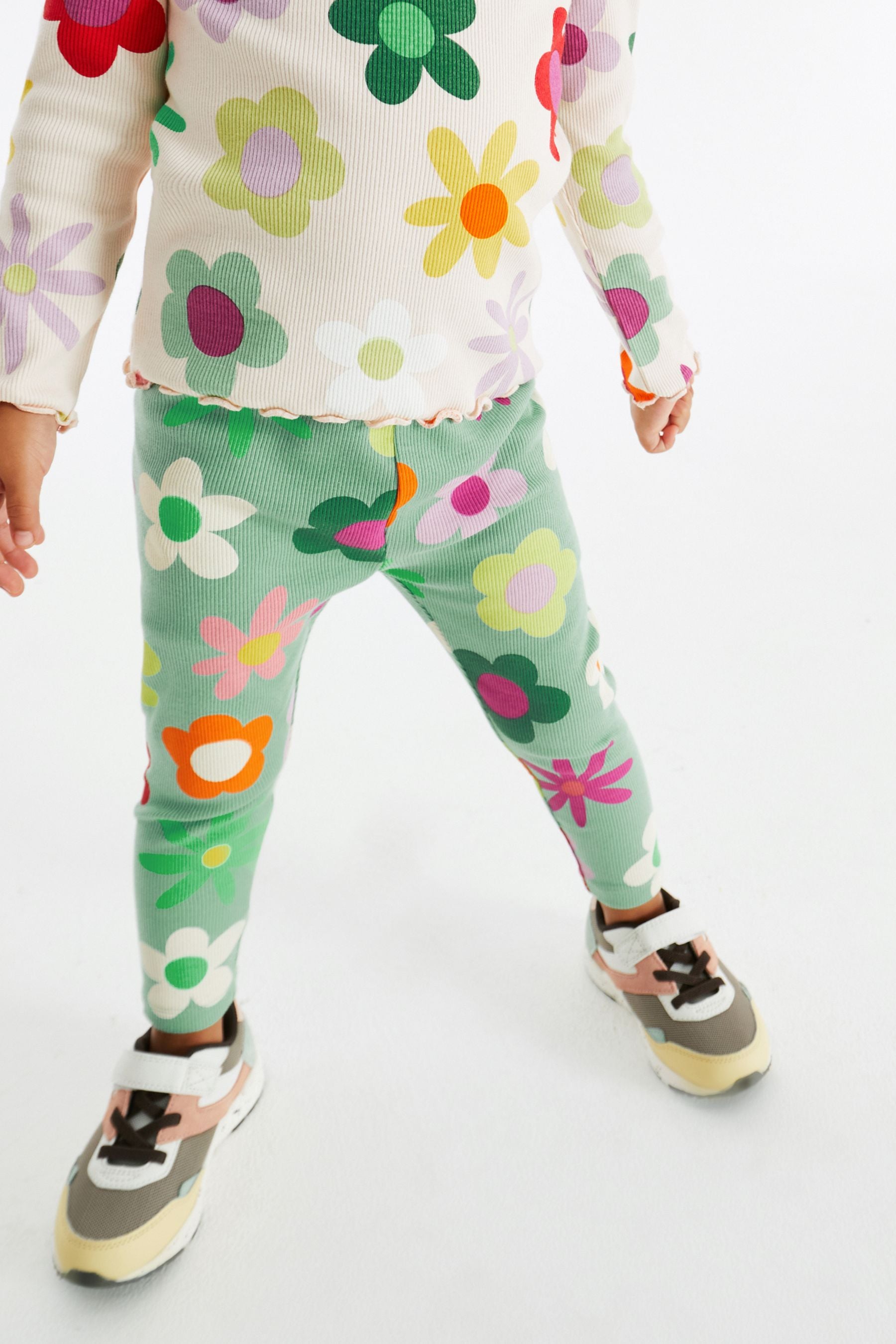 Green Floral Rib Jersey Leggings (3mths-7yrs)