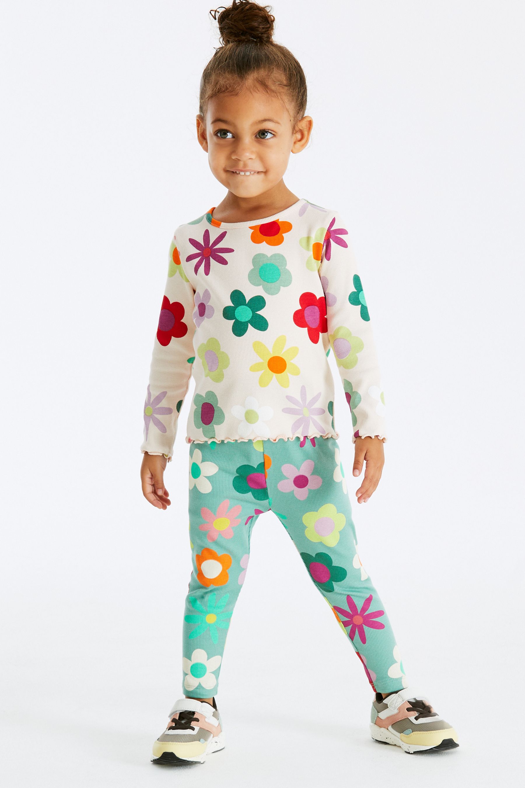 Green Floral Rib Jersey Leggings (3mths-7yrs)