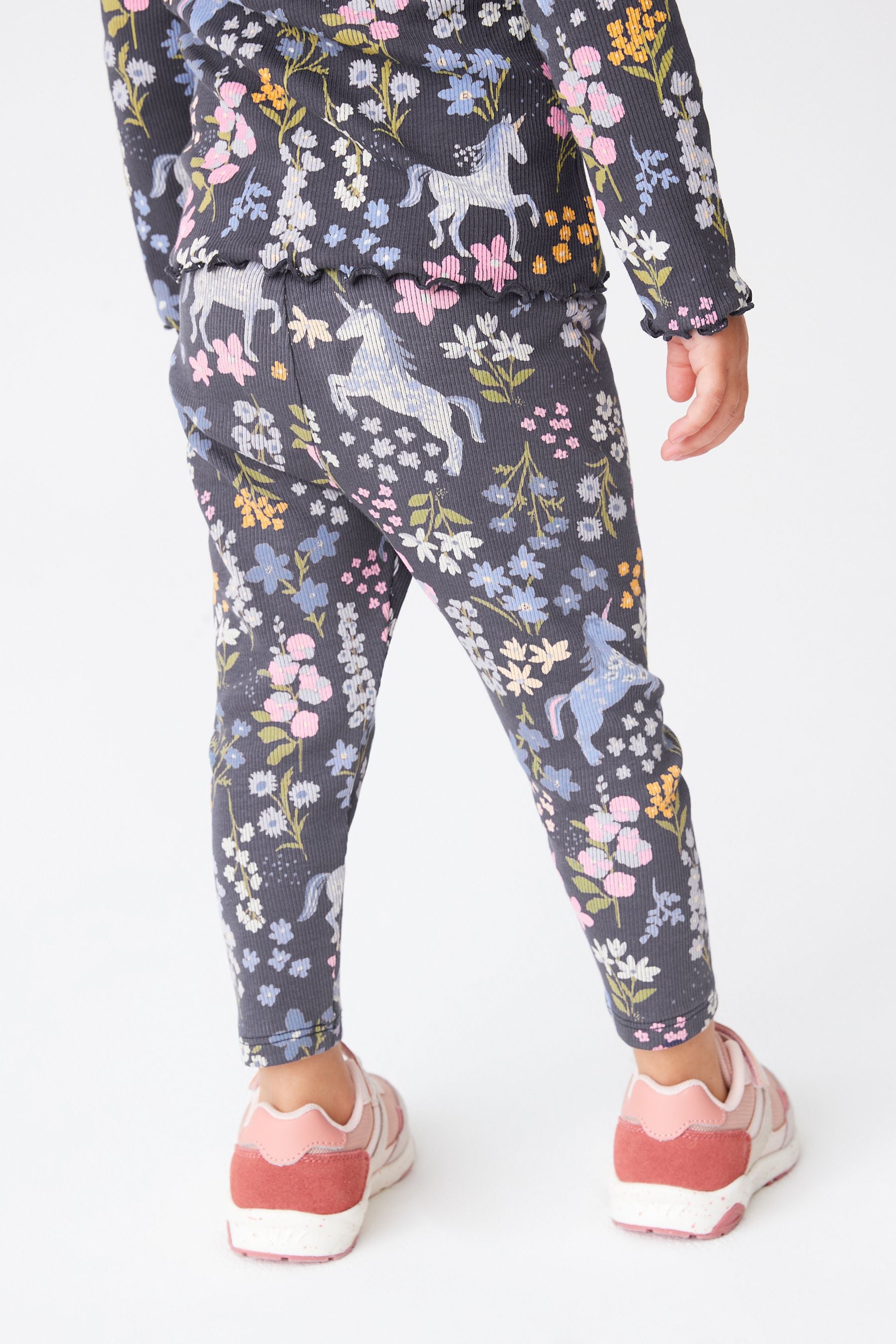 Navy Blue Unicorn Rib Jersey Leggings (3mths-7yrs)