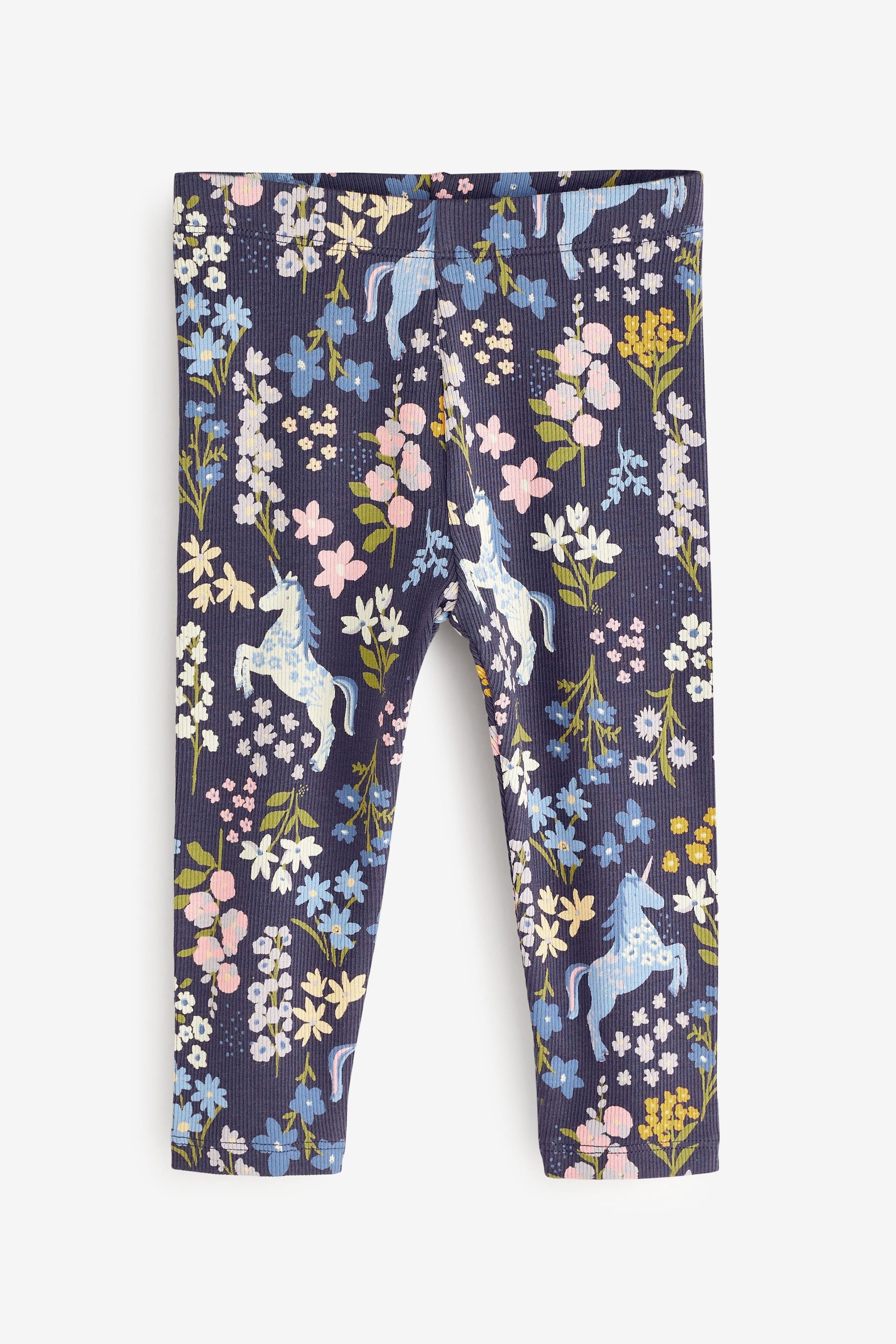 Navy Blue Unicorn Rib Jersey Leggings (3mths-7yrs)