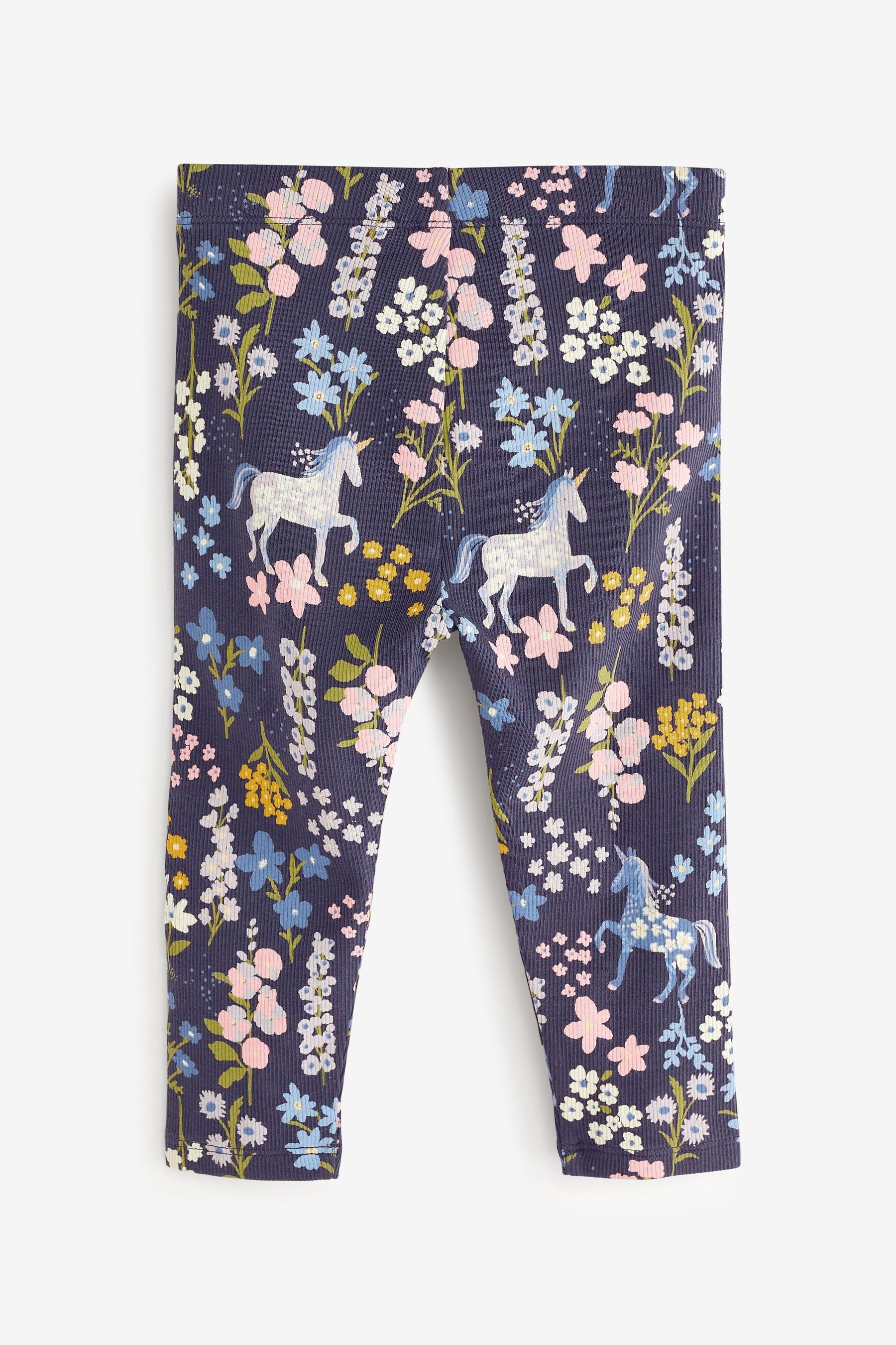 Navy Blue Unicorn Rib Jersey Leggings (3mths-7yrs)