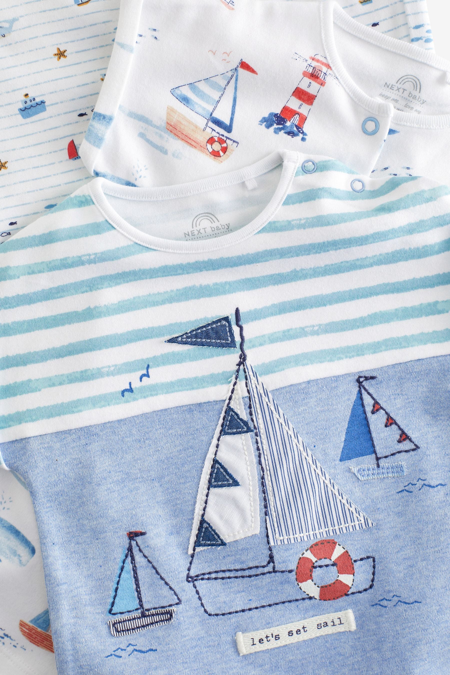 Blue/White Boat Baby Rompers 3 Pack