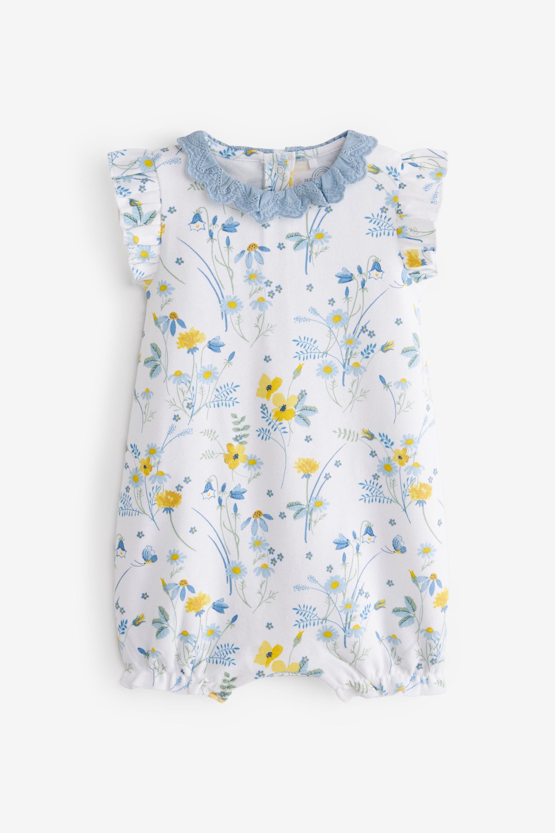 Blue lemon yellow Floral Baby Jersey Rompers 3 Pack