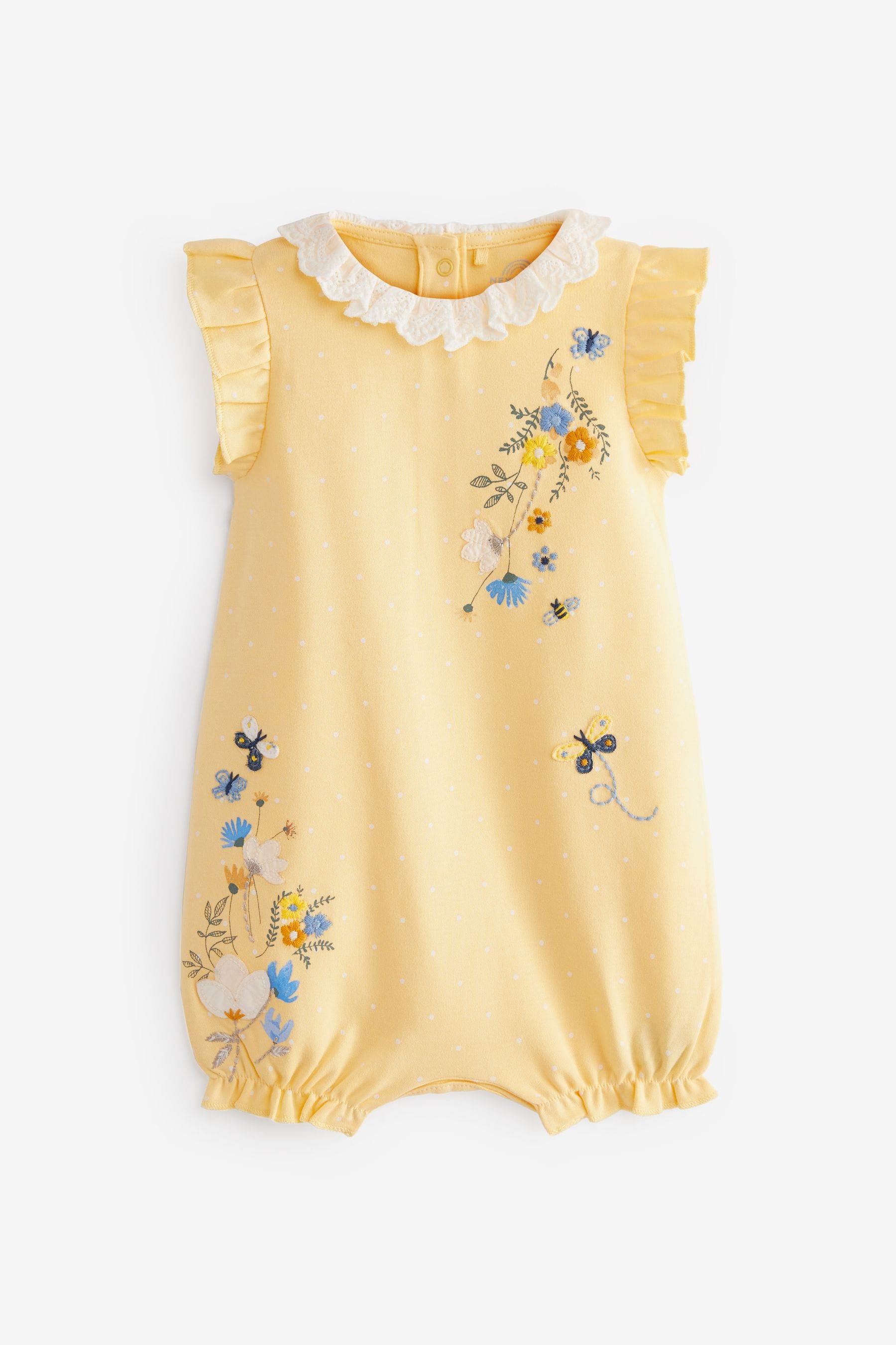 Blue lemon yellow Floral Baby Jersey Rompers 3 Pack