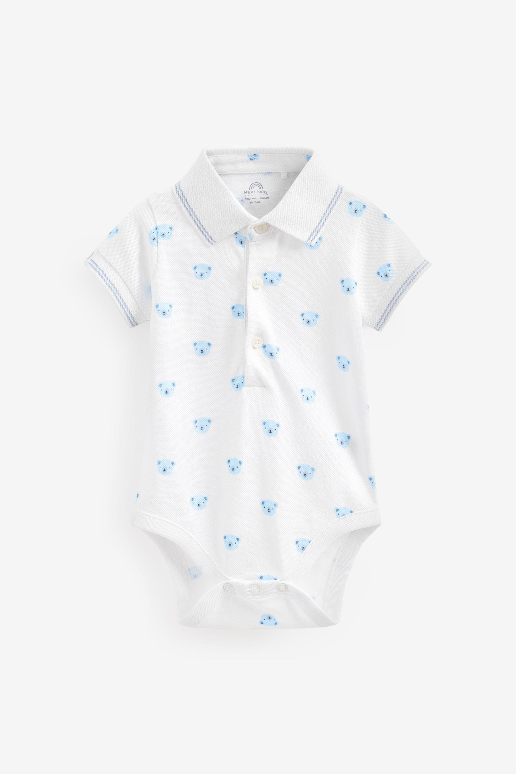 White/Blue Bear Baby Polo Shirt Bodysuit