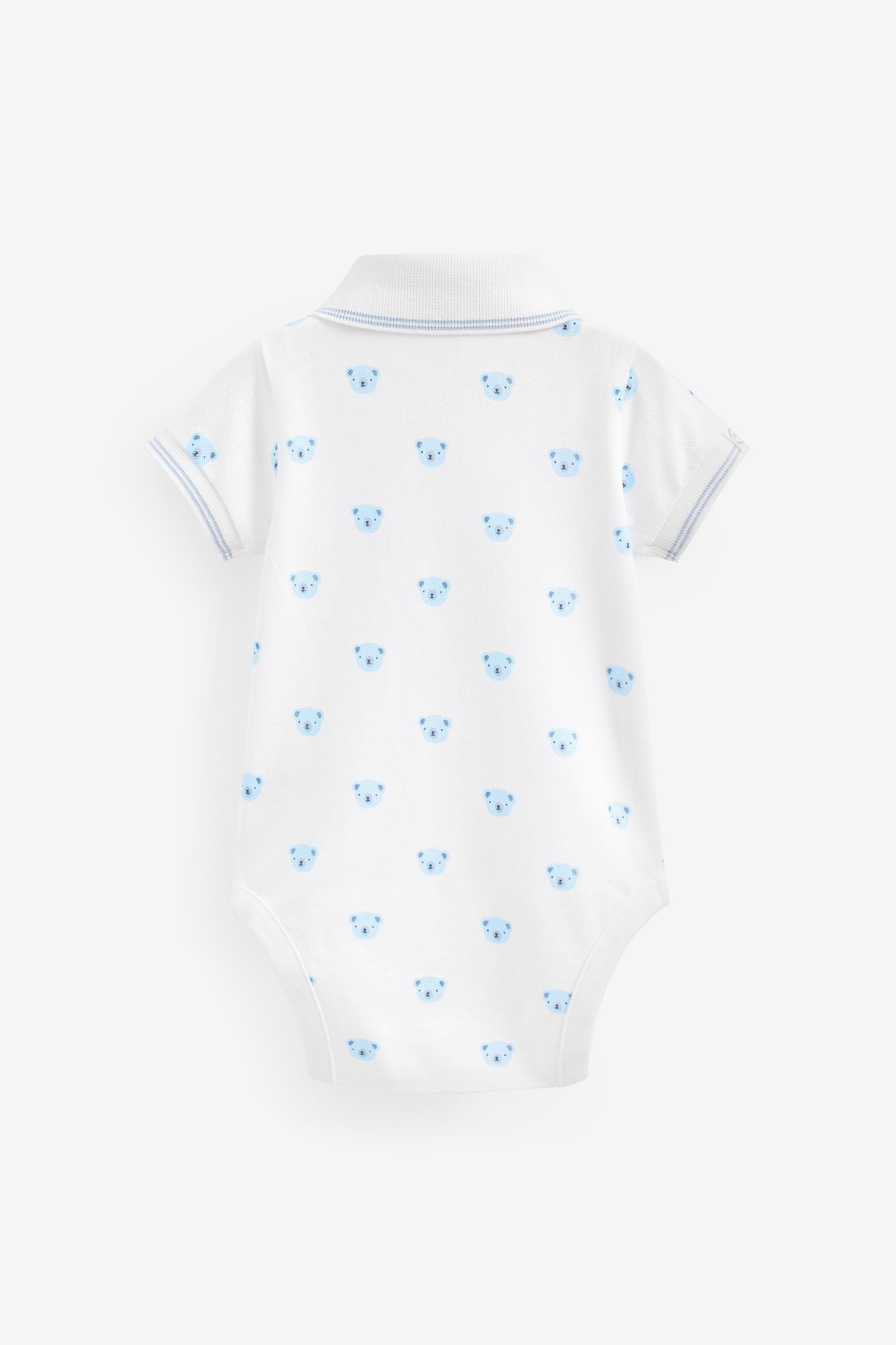 White/Blue Bear Baby Polo Shirt Bodysuit