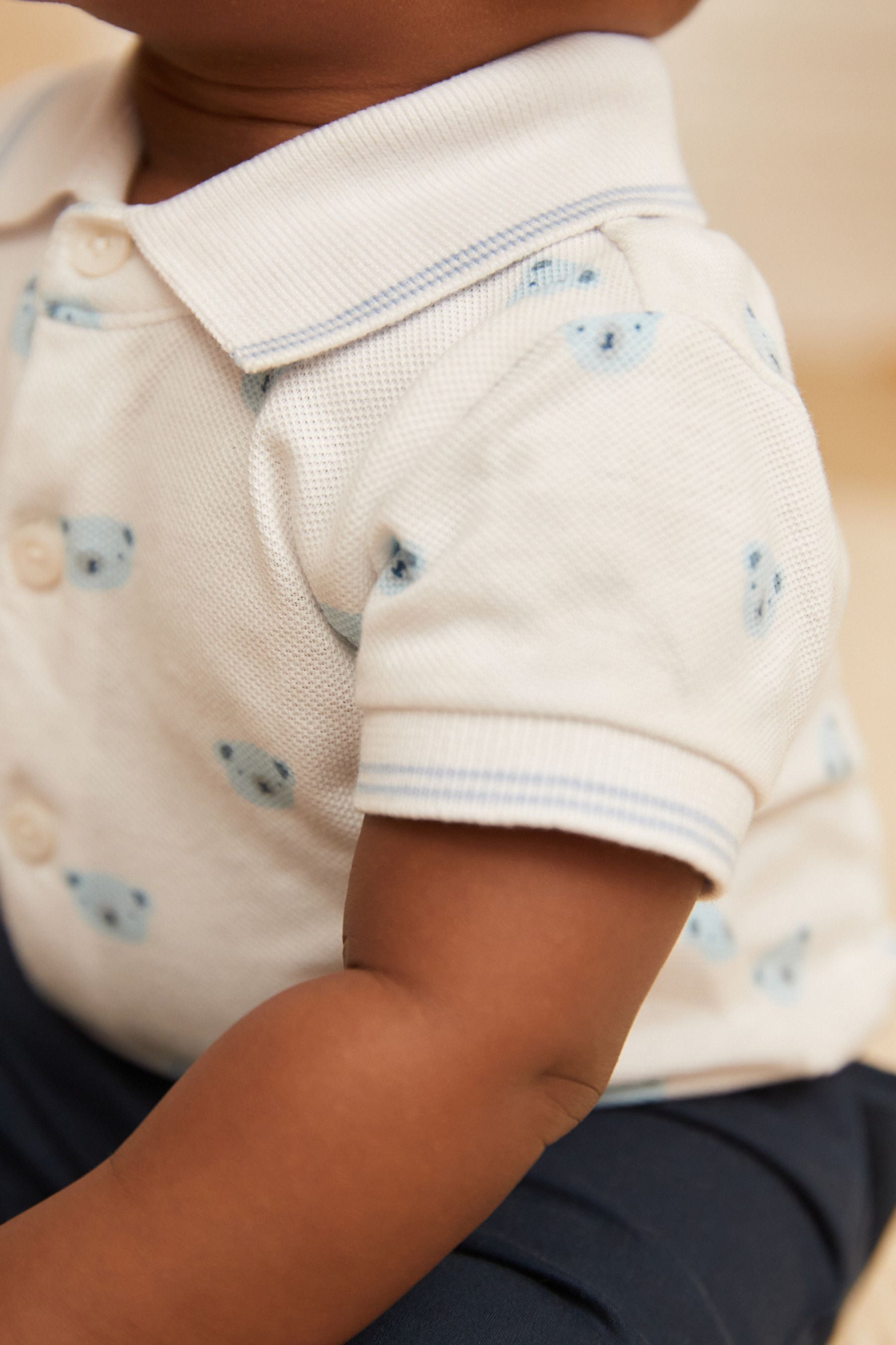 White/Blue Bear Baby Polo Shirt Bodysuit