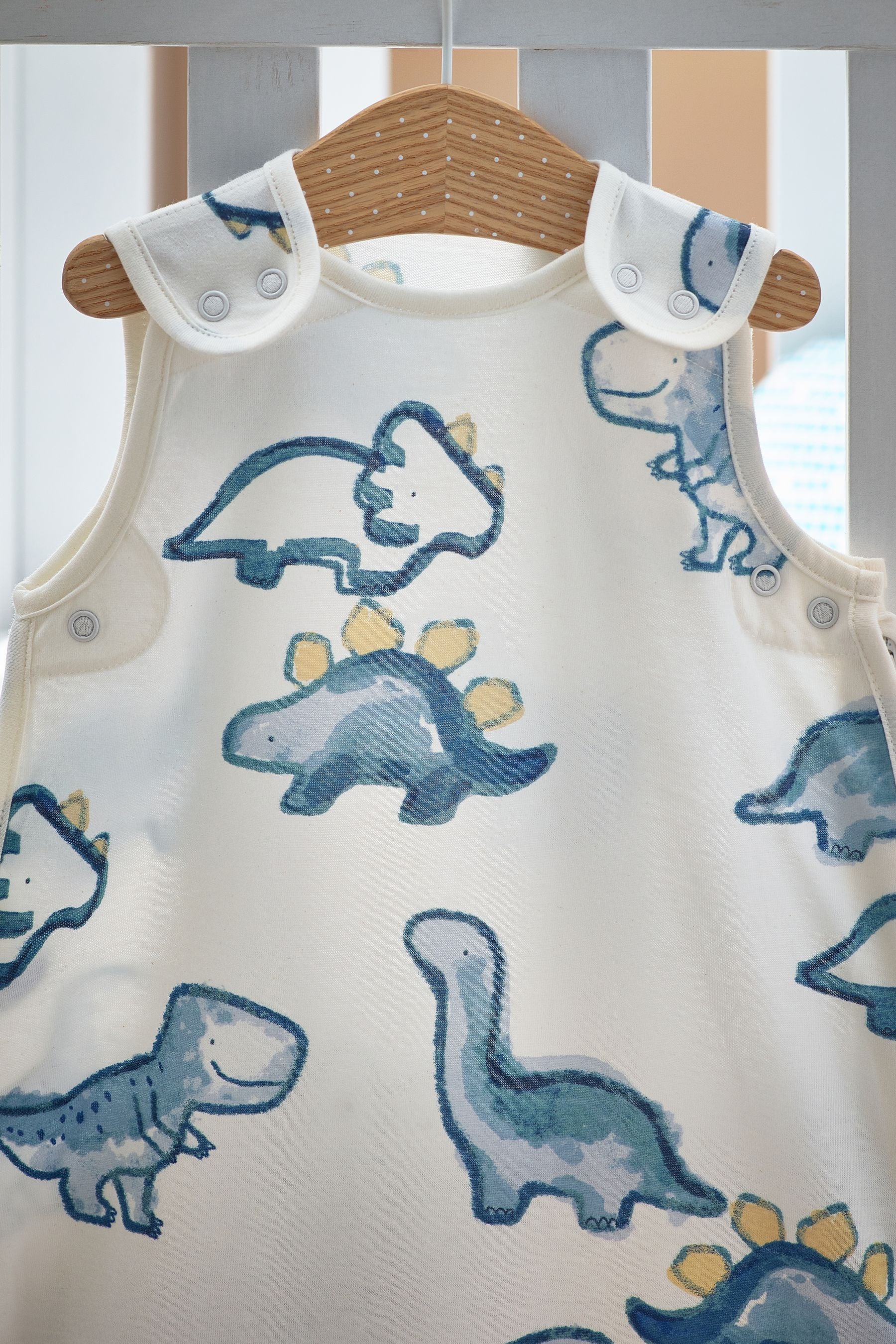 Blue Watercolour Dino Baby 100% Cotton 0.5 Tog Sleep Bag