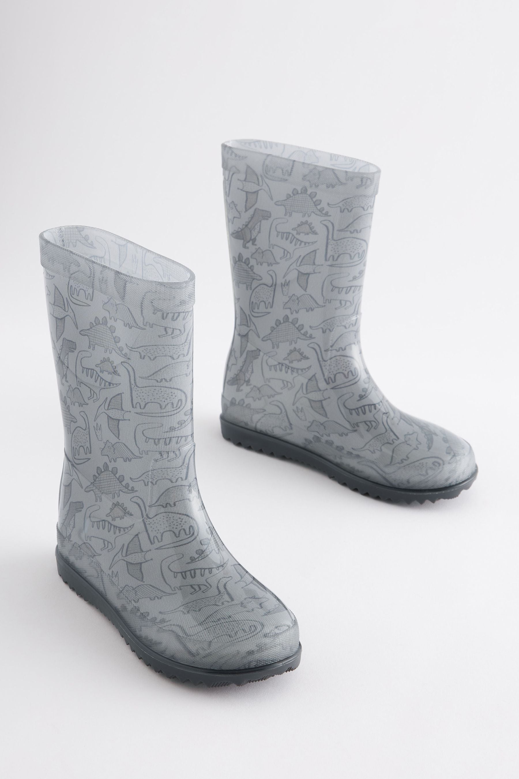 Grey Dinosaur Wellies