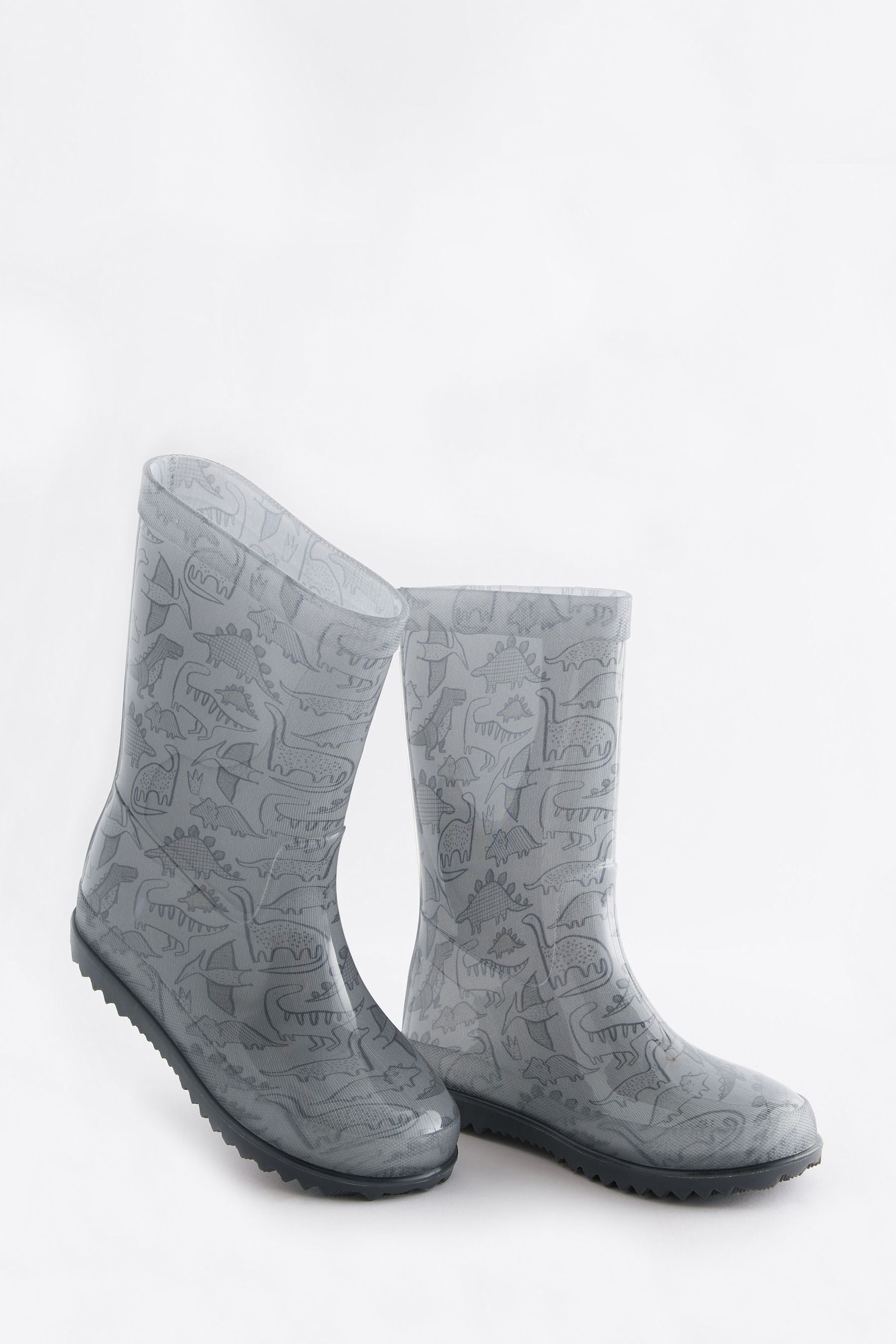 Grey Dinosaur Wellies