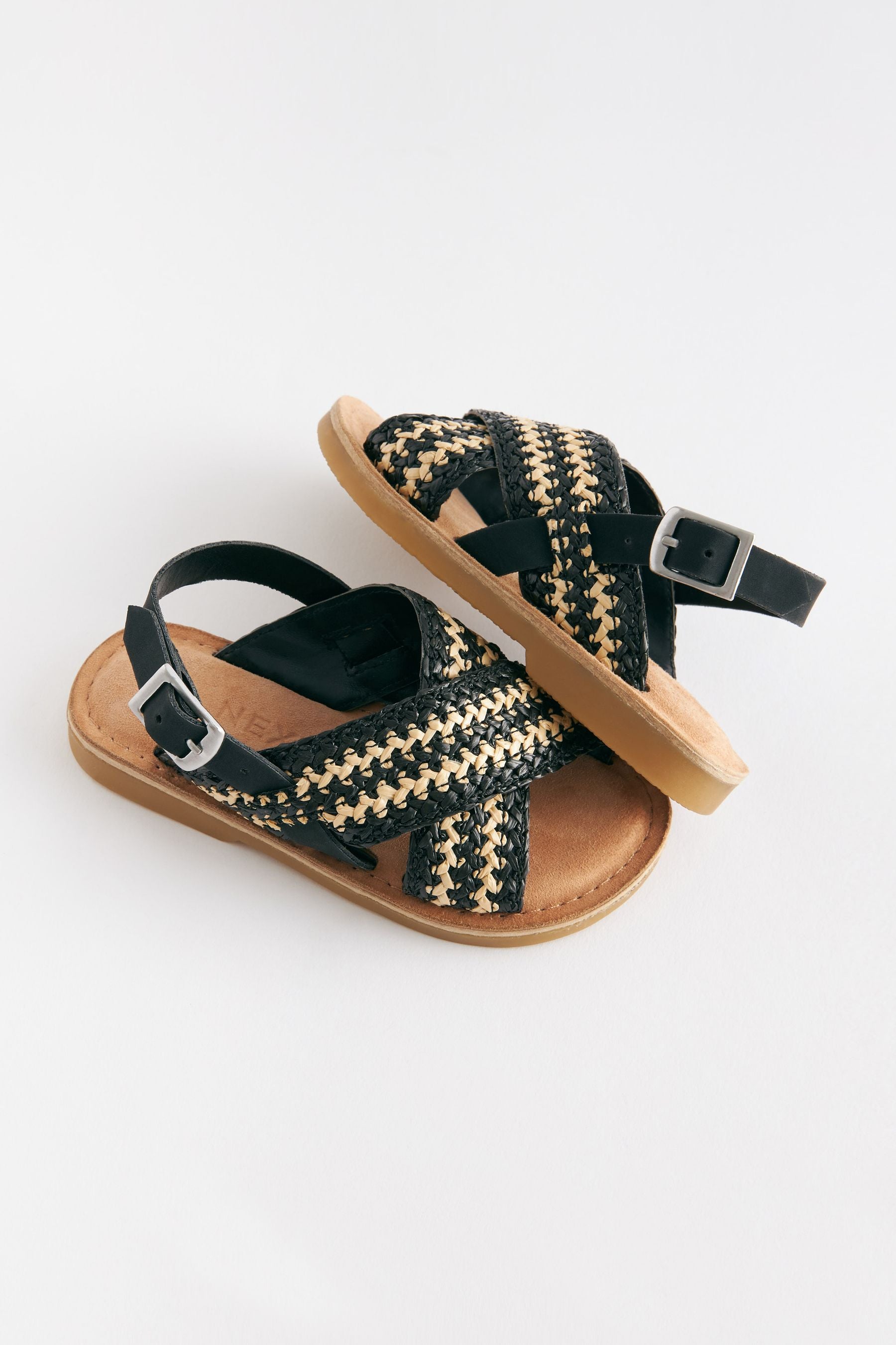 Black Woven Cross Strap Sandals