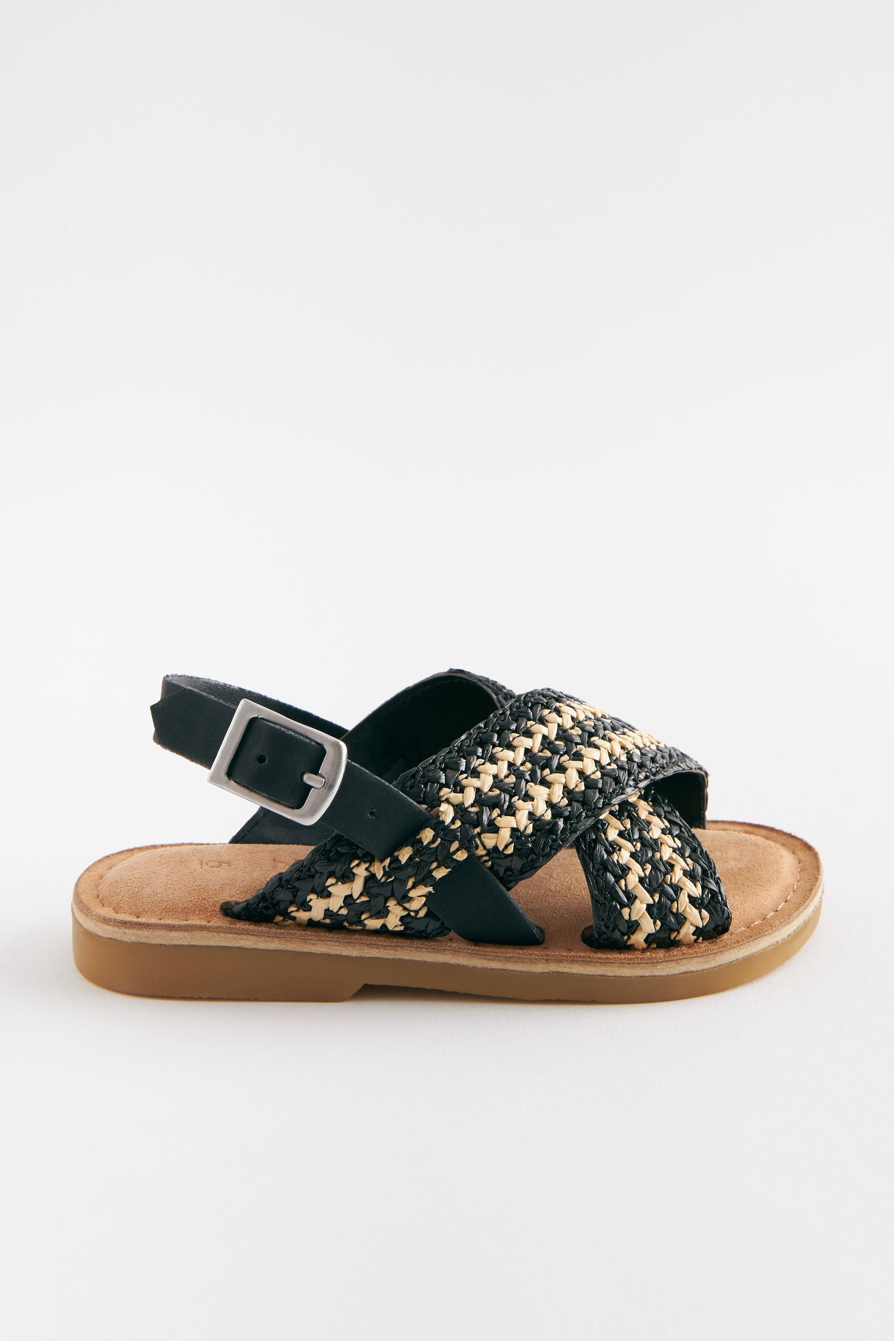 Black Woven Cross Strap Sandals