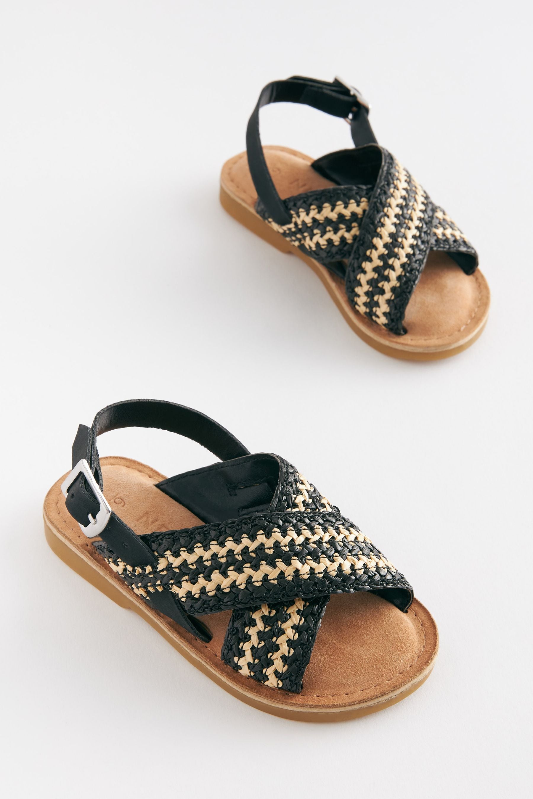 Black Woven Cross Strap Sandals