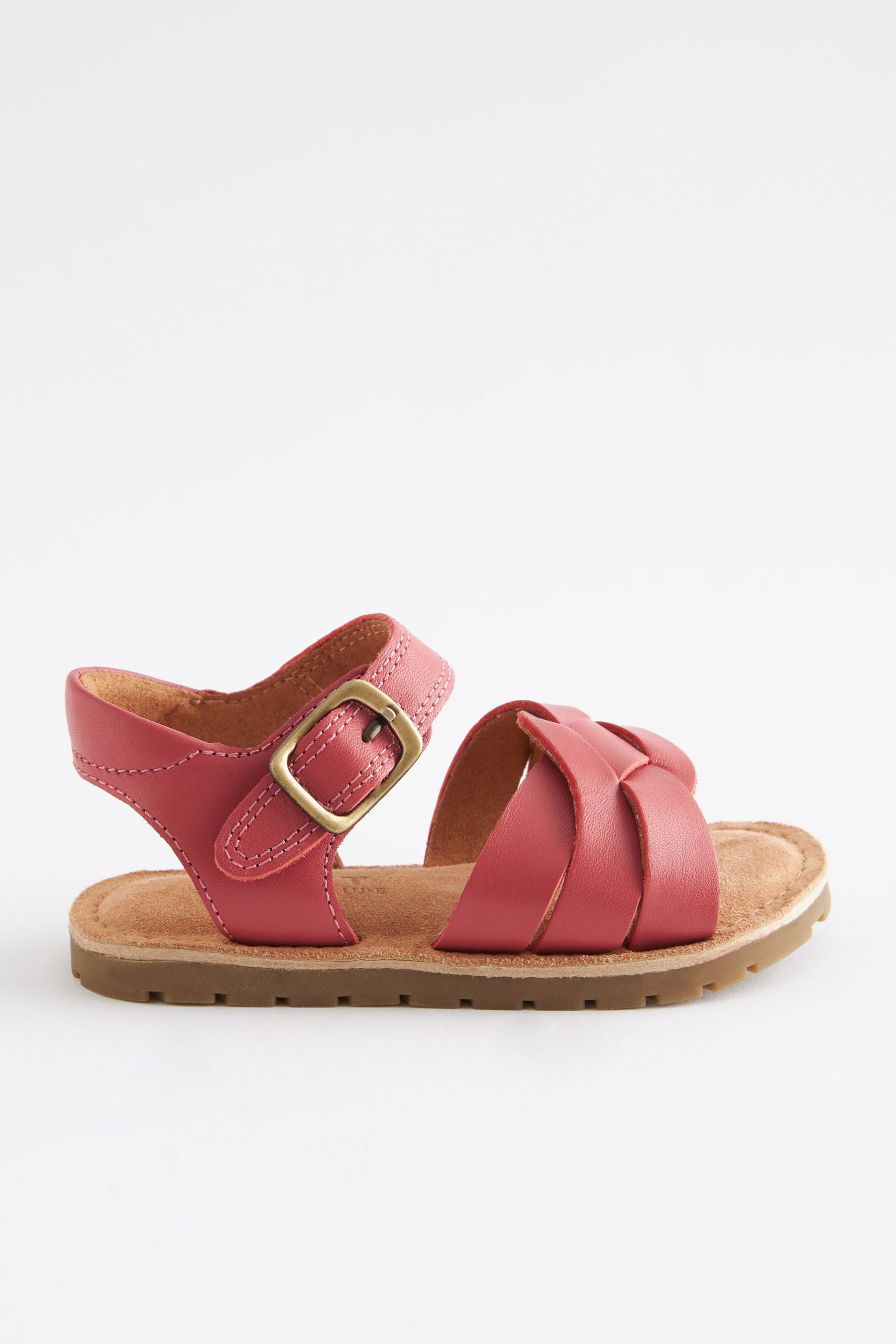 Pink Leather Woven Ankle Strap Sandals